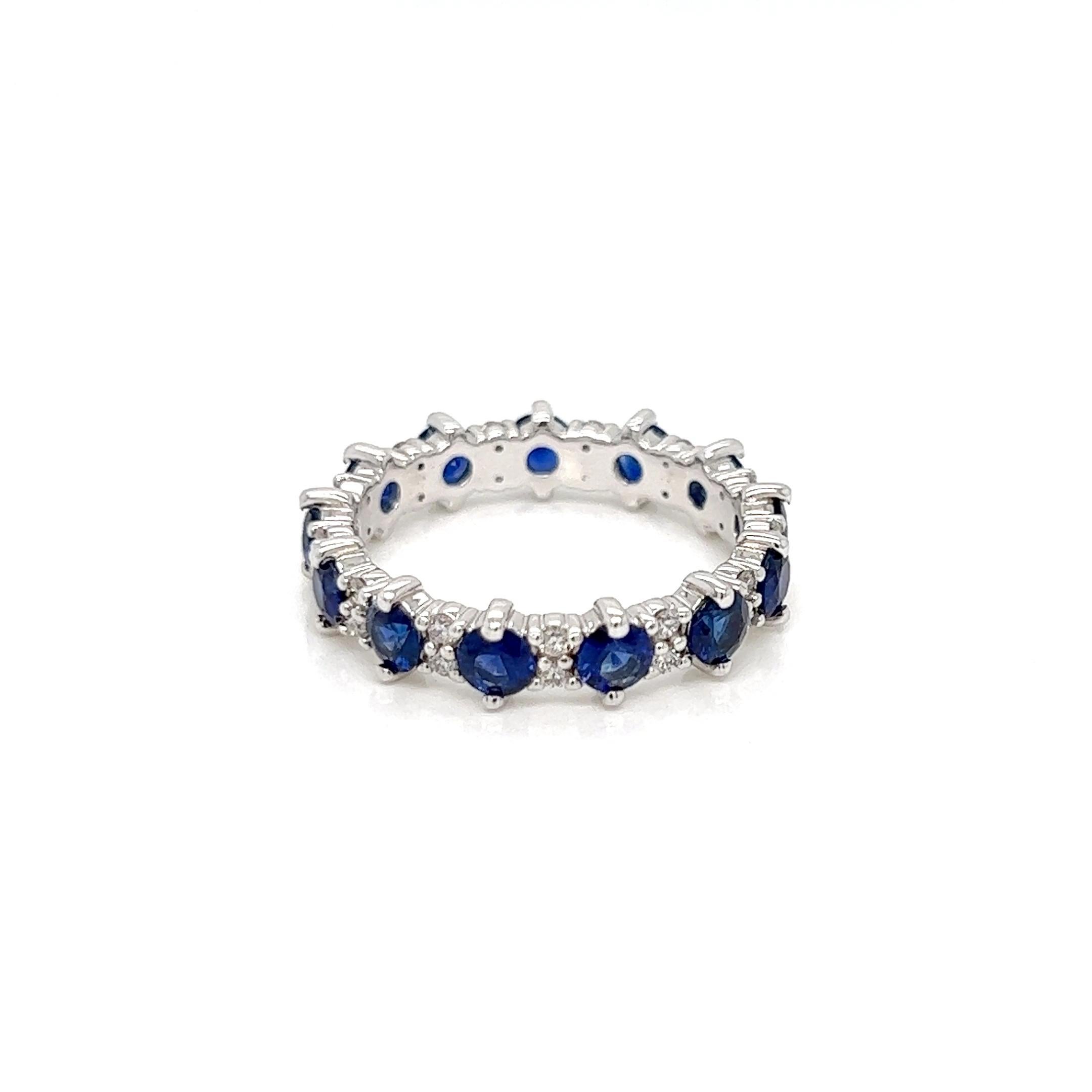 Modern 2.37 Carats Sapphire Diamond Eternity Band Ring in 18k White Gold For Sale
