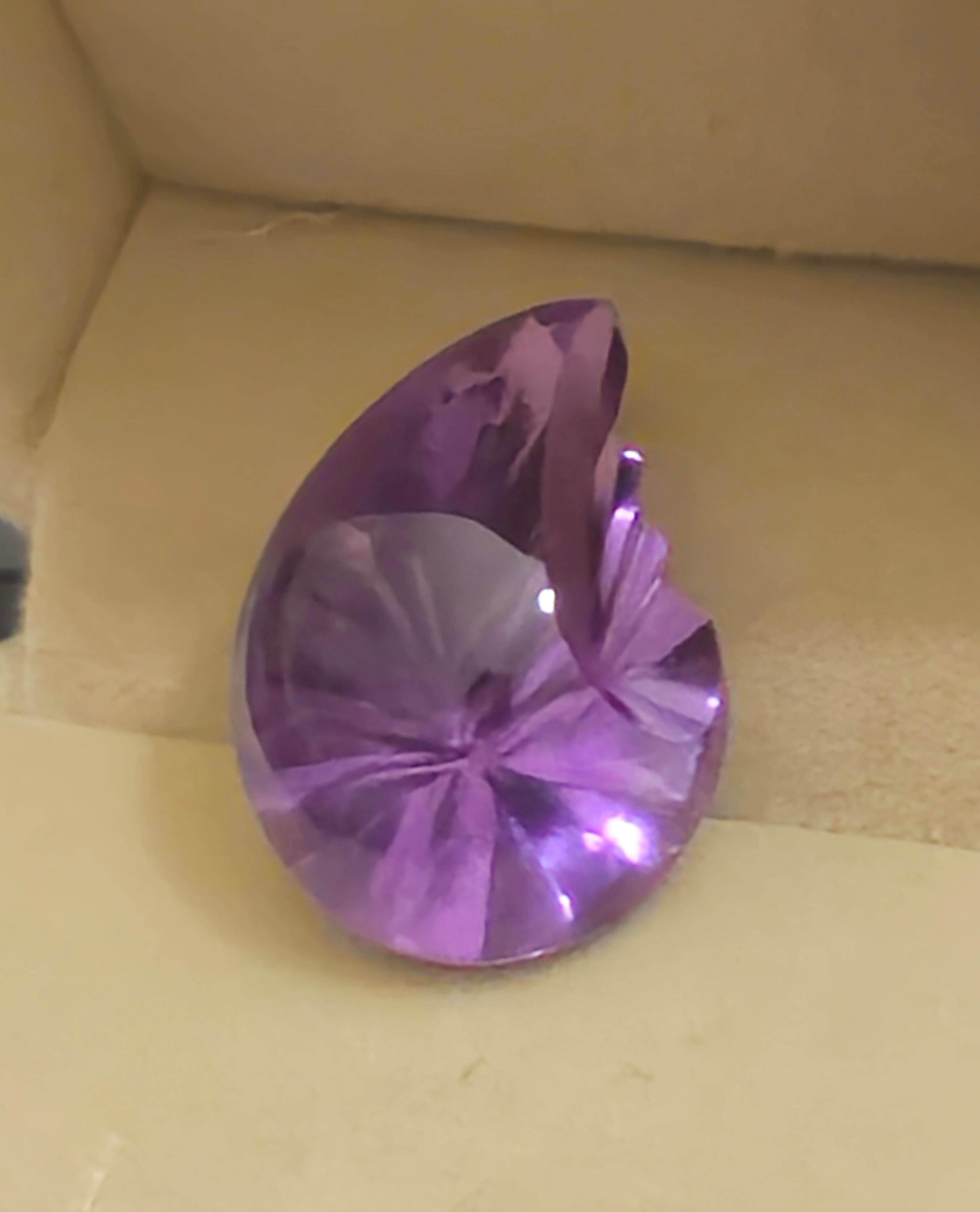 23.7 ct. Brazil Natural Amethyst Seashell Fantasy Cut 23X17 In New Condition For Sale In Warren, NJ