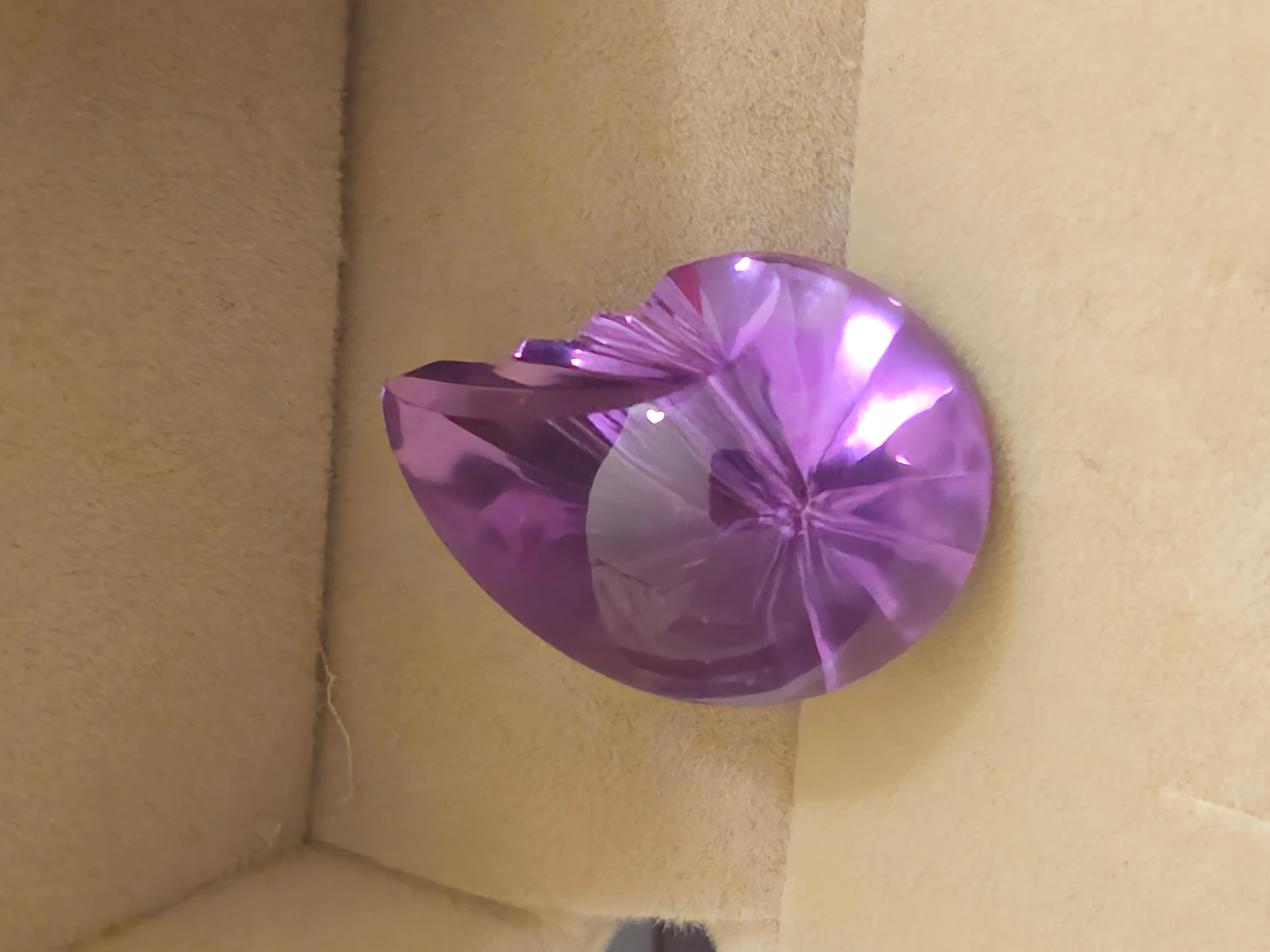 Women's or Men's 23.7 ct. Brazil Natural Amethyst Seashell Fantasy Cut 23X17 For Sale
