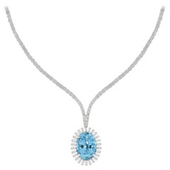 23,7 Karat Aquamarin und Diamant-Halskette aus 18karätigem Weißgold