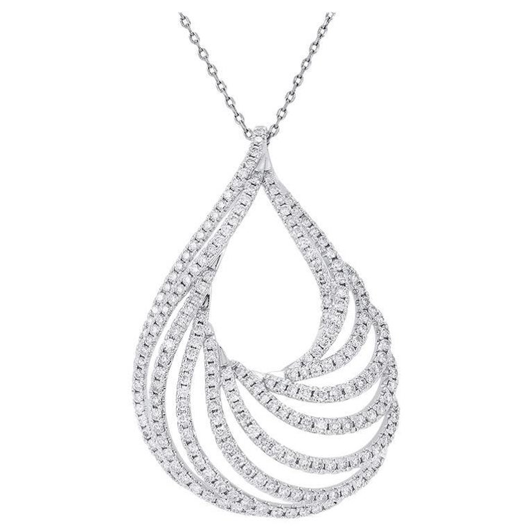 2.37ctw. Natural Diamond Cluster Teardrop Pendant Necklace in 14k White