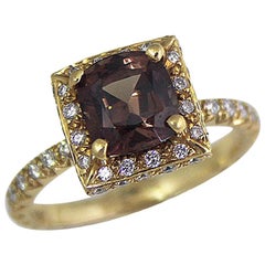 2.37 Natural Garnet Diamond Engagement Ring Set in 18 Karat, Ben Dannie