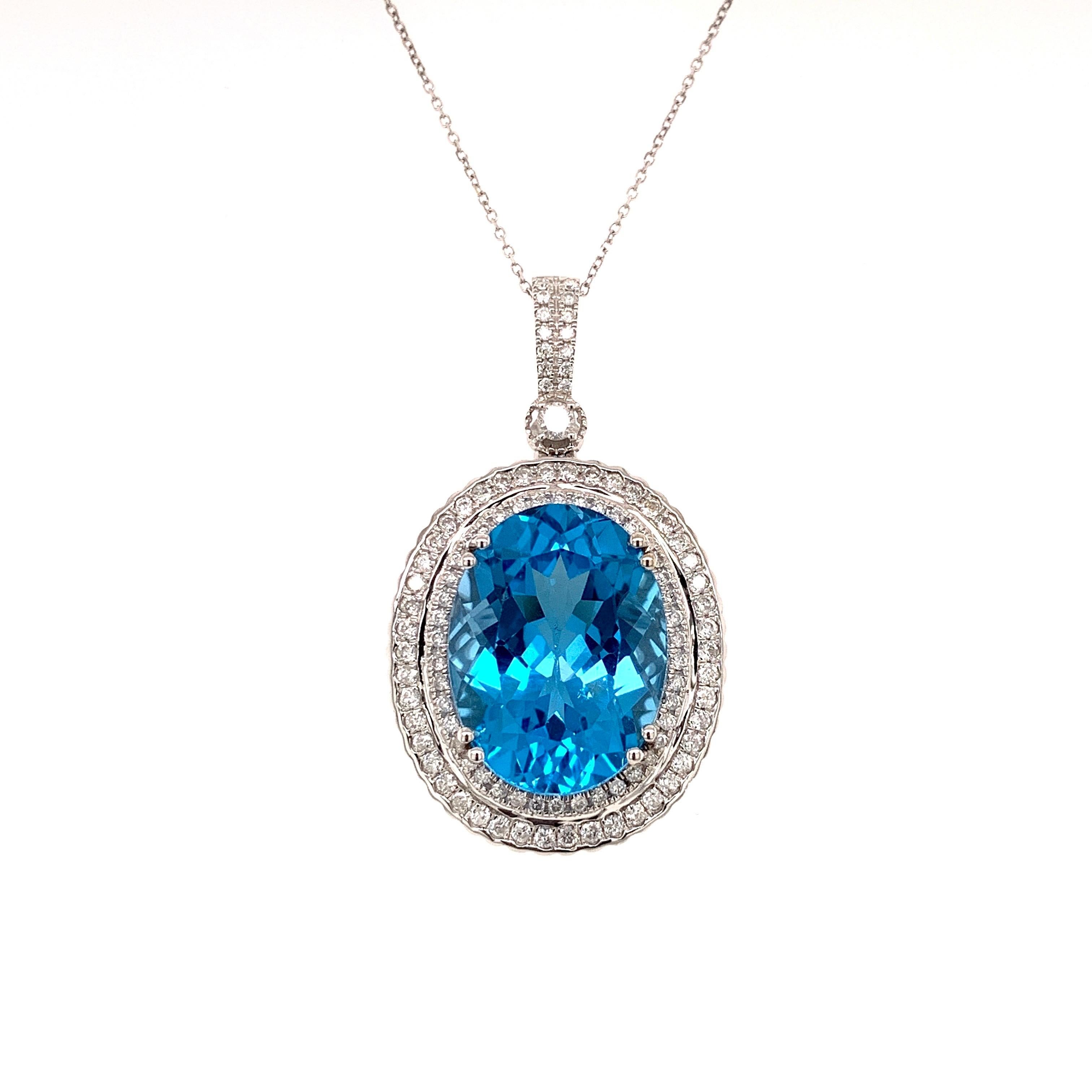Contemporary 23.71 Carat Topaz Diamond Pendant Necklace