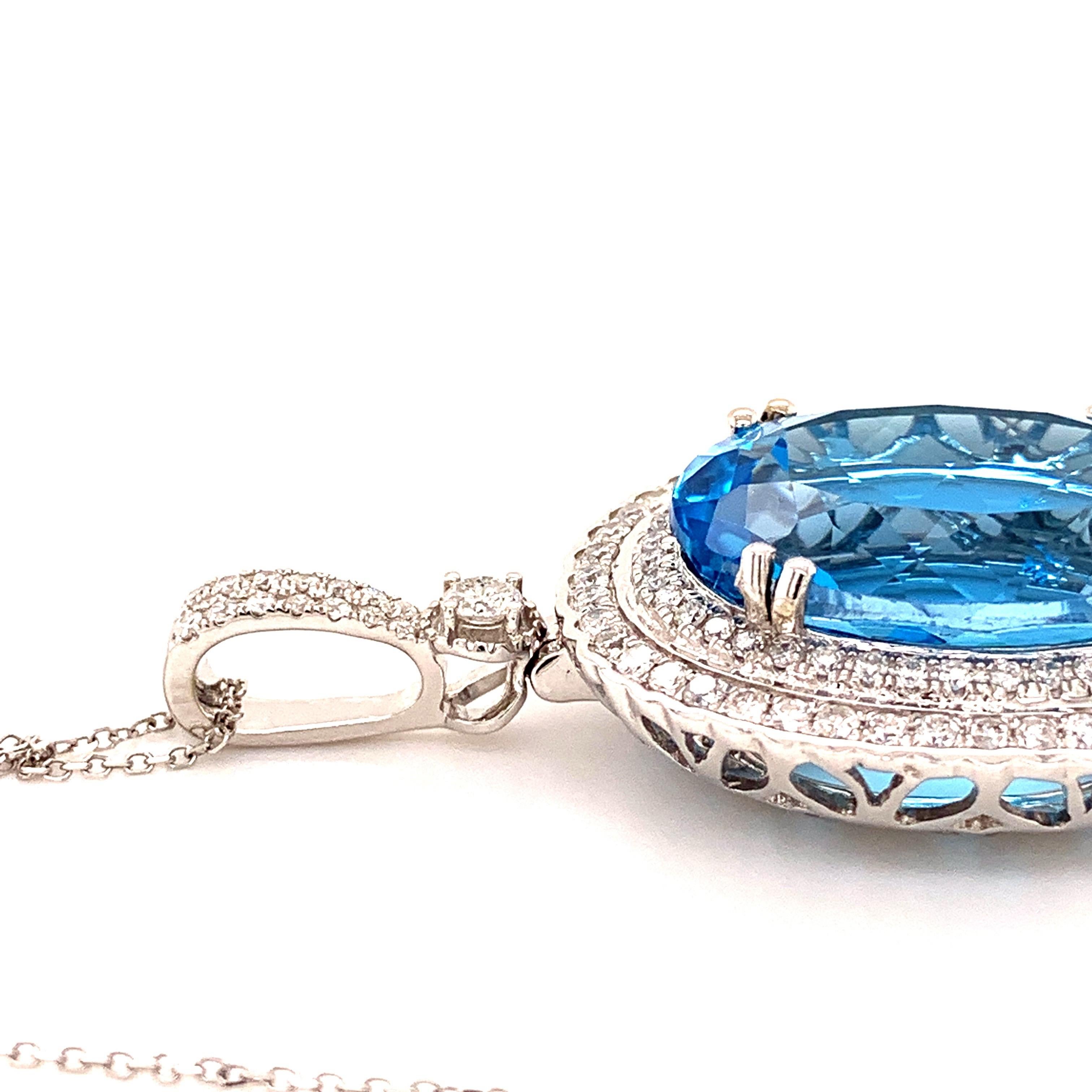 Oval Cut 23.71 Carat Topaz Diamond Pendant Necklace