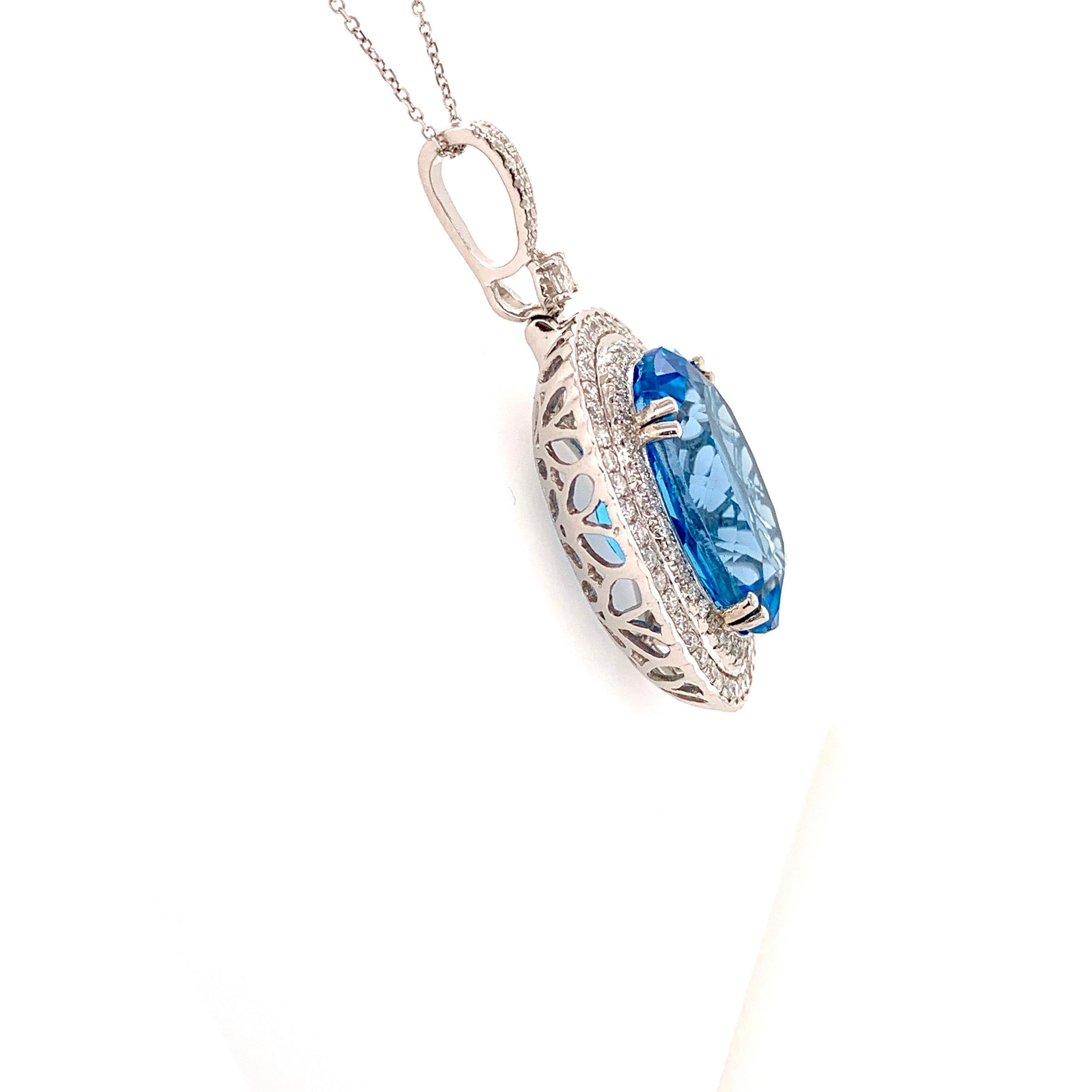 Women's or Men's 23.71 Carat Topaz Diamond Pendant Necklace