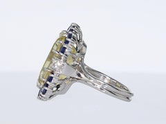 23.73ct No Heat Yellow Sapphire & 4.40ct Blue Sapphire 18K White Gold Ring