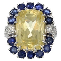 23.73ct No Heat Yellow Sapphire & 4.40ct Blue Sapphire 18K White Gold Ring