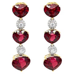 23.74 Rhodolite Garnet Round Diamond Yellow and White Gold Earrings
