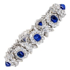 23.75 Carat 18 Karat White Gold Blue Sapphire Diamond Tennis Bracelet