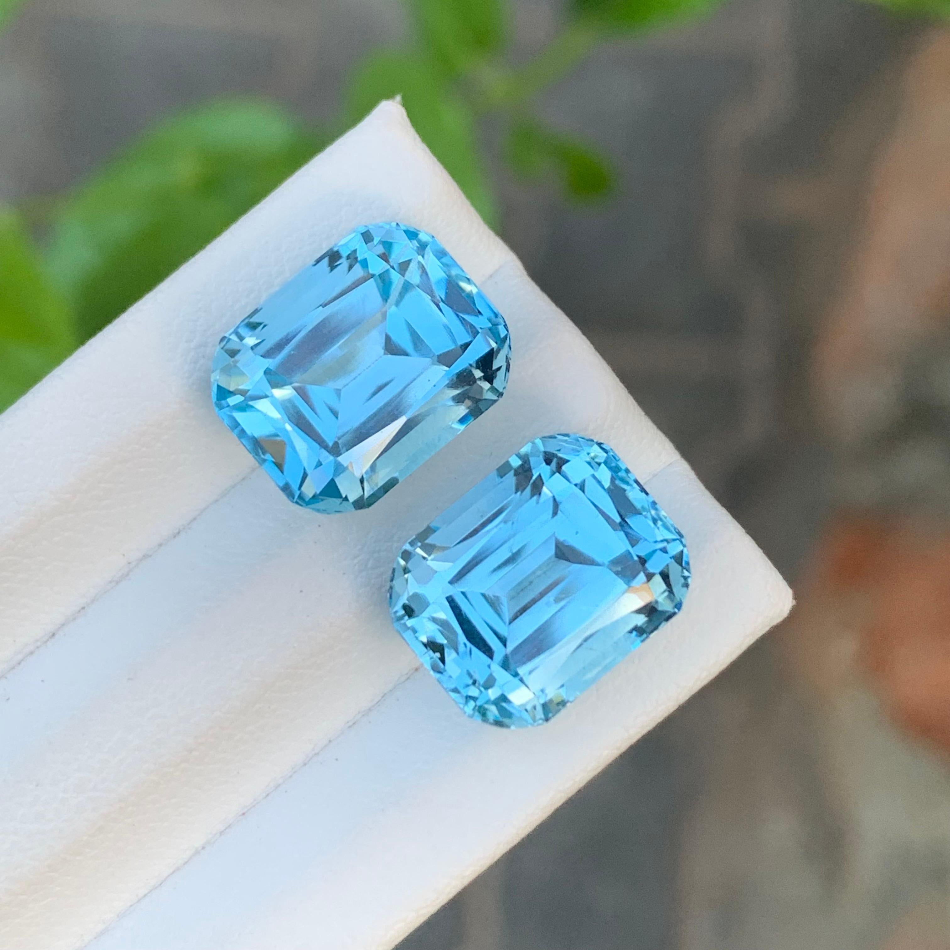 23,75 carati di topazio blu sfaccettato Coppia di gemme a forma di cuscino per orecchini in vendita 4