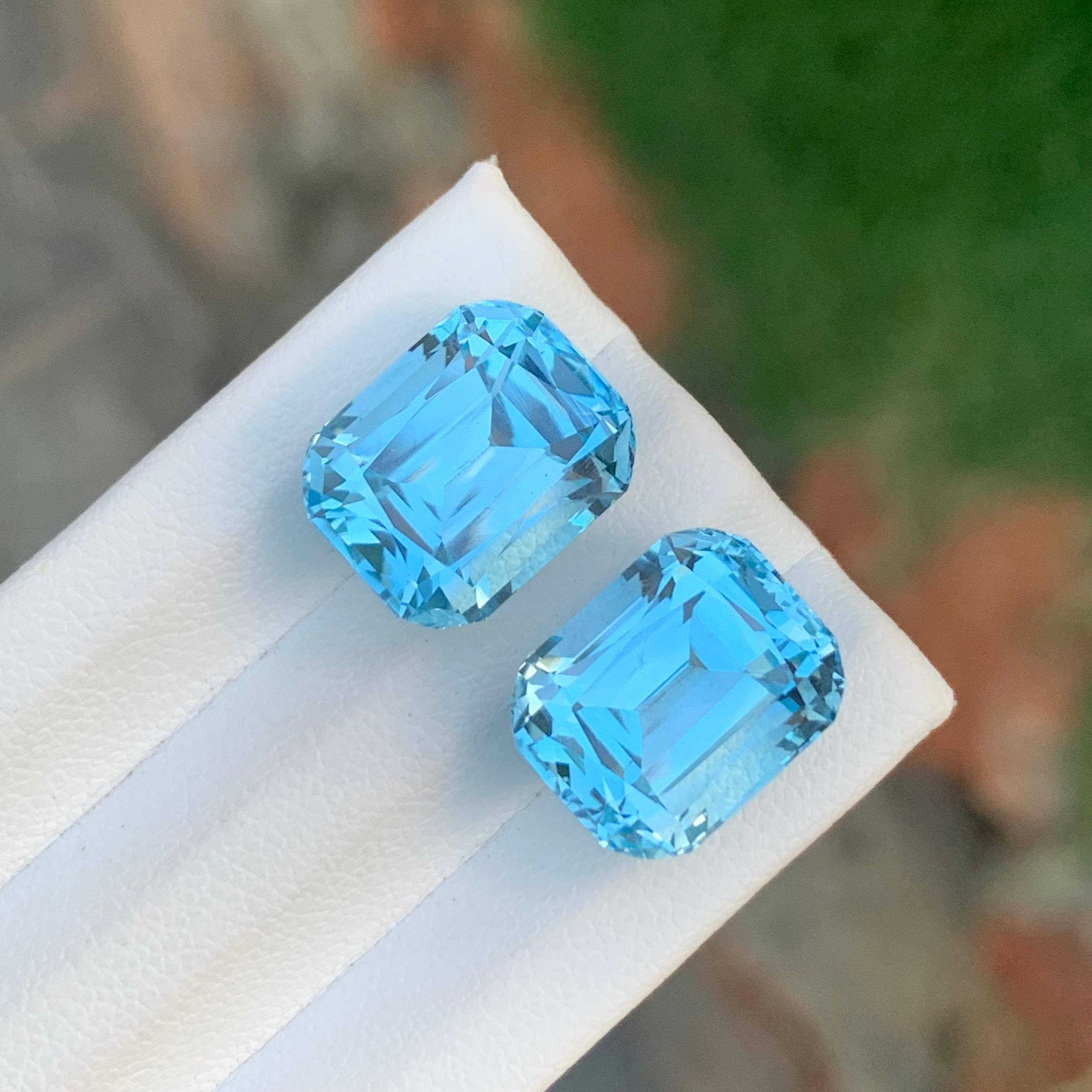 da uomo o donna 23,75 carati di topazio blu sfaccettato Coppia di gemme a forma di cuscino per orecchini in vendita