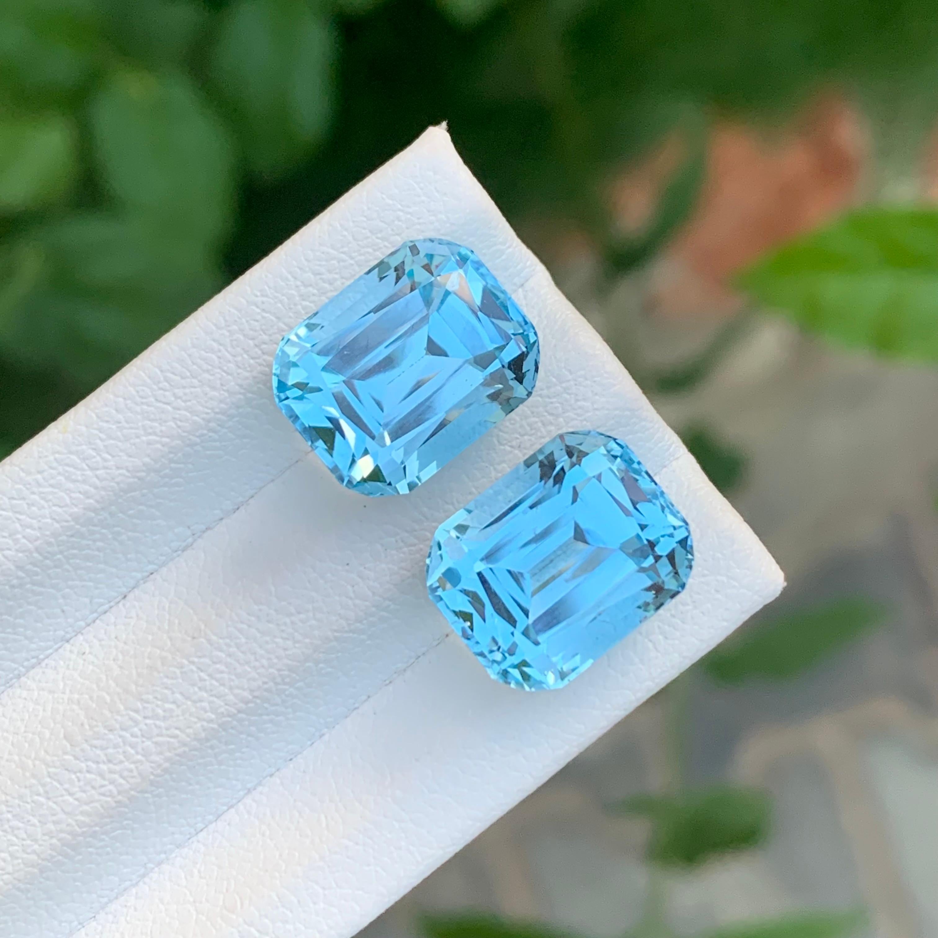 23,75 carati di topazio blu sfaccettato Coppia di gemme a forma di cuscino per orecchini in vendita 1