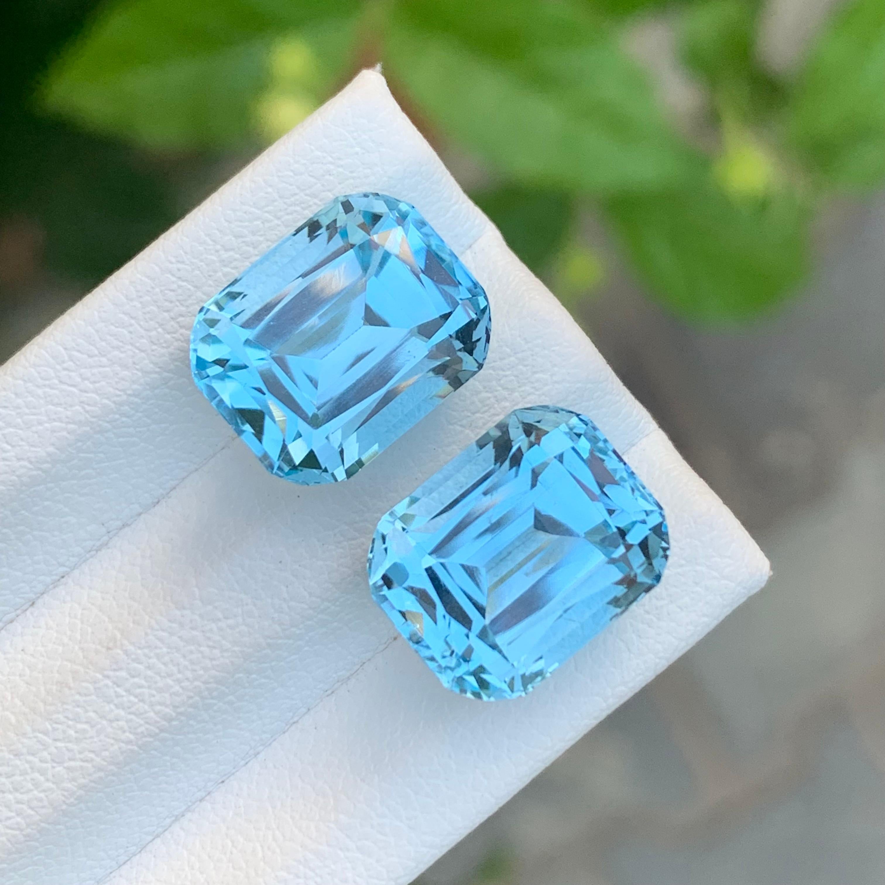 23,75 carati di topazio blu sfaccettato Coppia di gemme a forma di cuscino per orecchini in vendita 2