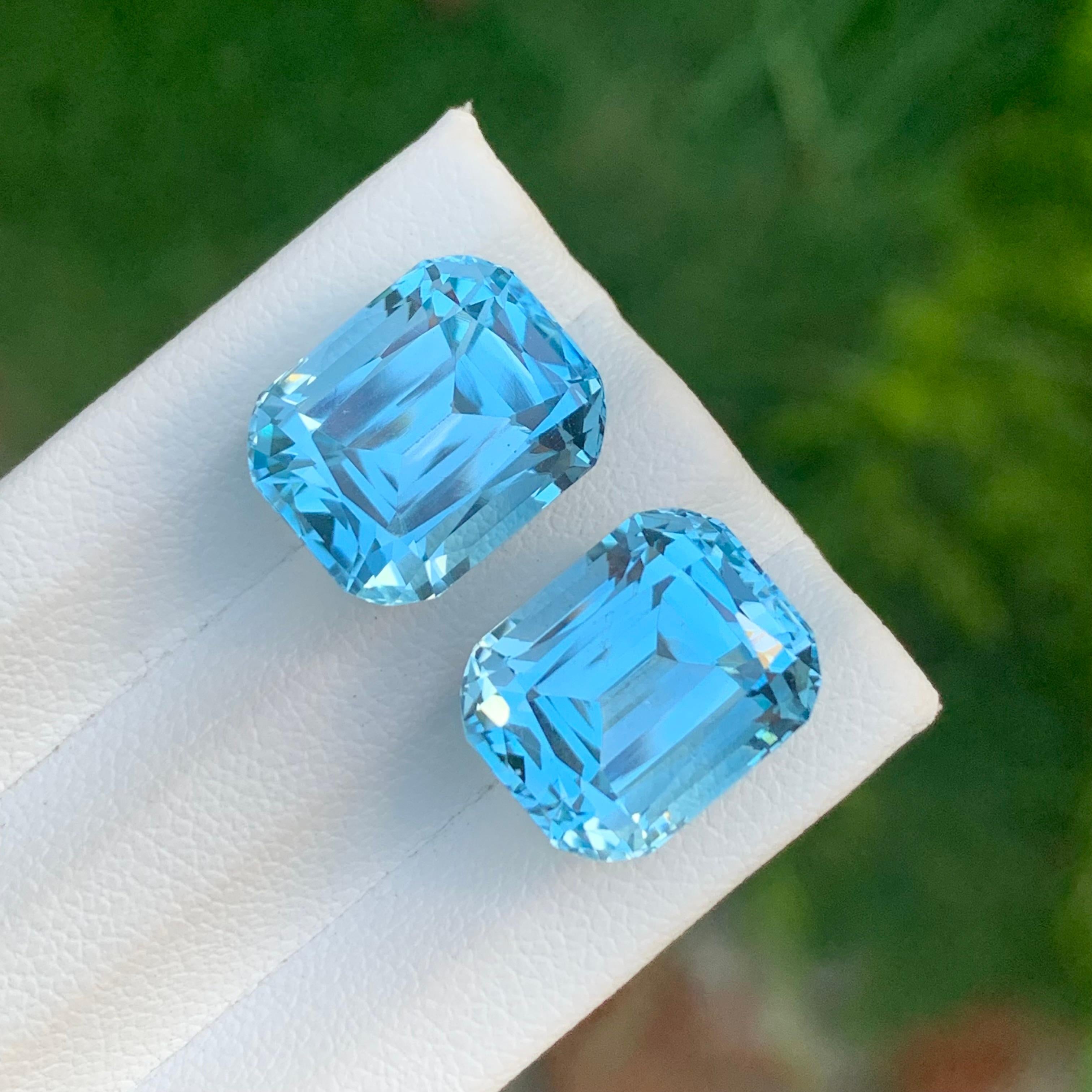 23,75 carati di topazio blu sfaccettato Coppia di gemme a forma di cuscino per orecchini in vendita 3