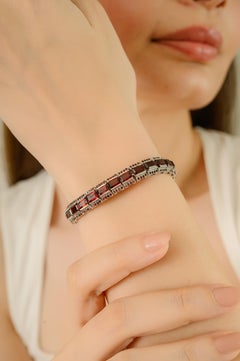 23.75 Ct Deep Red Garnet 925 Silver January Birthstone Stackable Tennis Bracelet