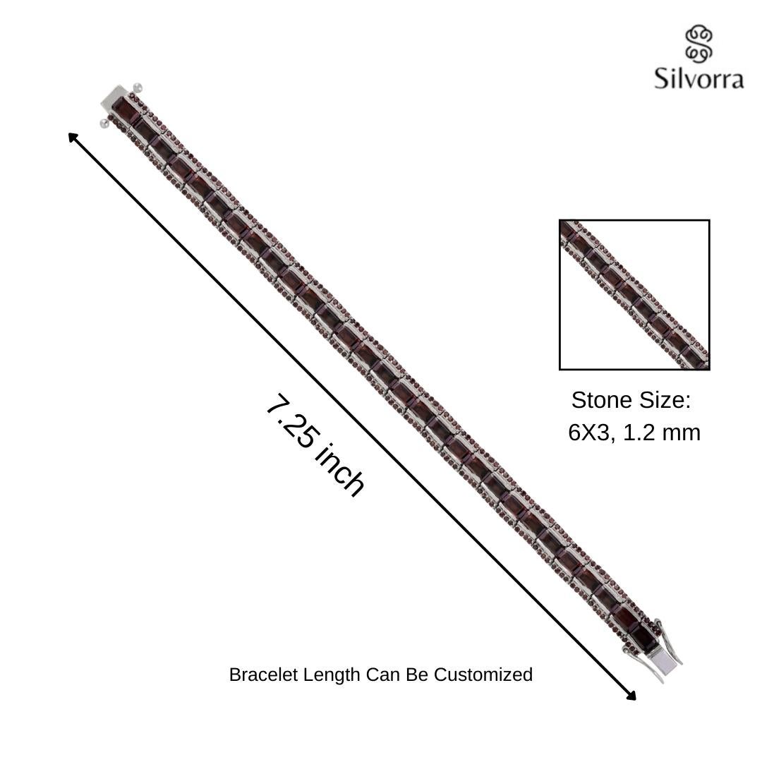 23.75 Ct Deep Red Garnet 925 Silver January Birthstone Stackable Tennis Bracelet In New Condition For Sale In New York, NY