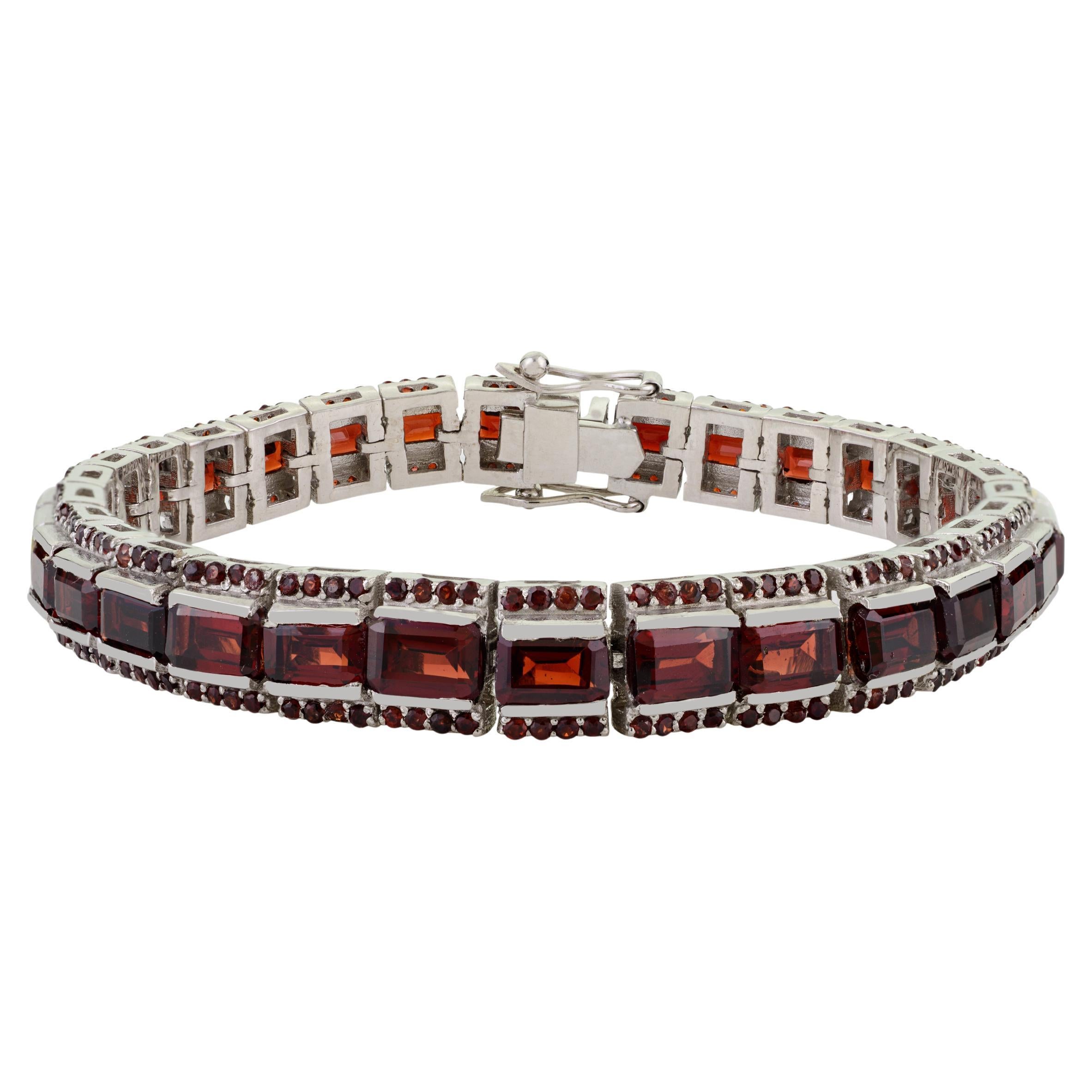 23.75 Ct Deep Red Garnet 925 Silver January Birthstone Stackable Tennis Bracelet For Sale