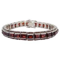23.75 Ct Deep Red Garnet 925 Silver January Birthstone Stackable Tennis Bracelet