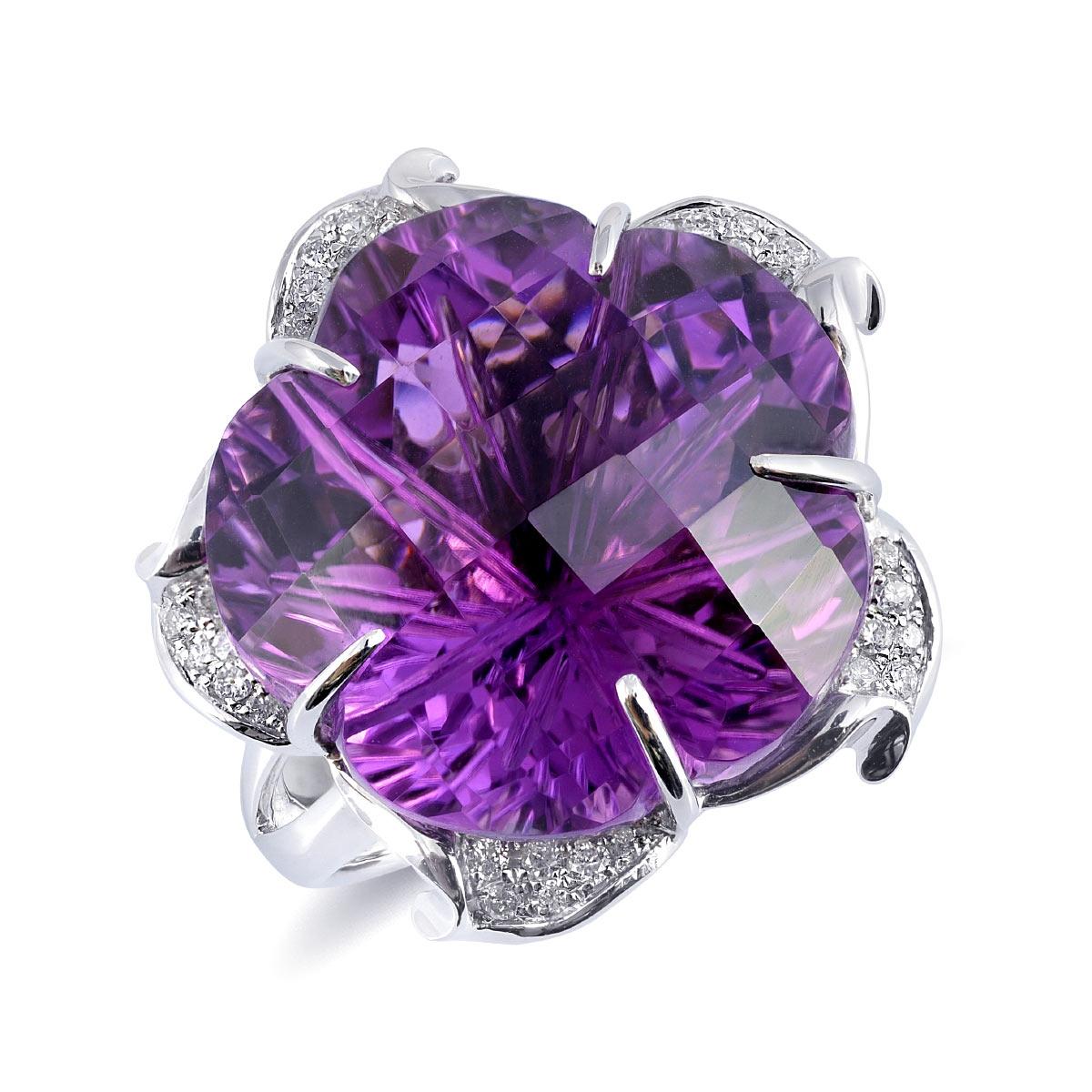 23.77 Carat  Amethyst  Diamonds set in White Gold Ring  In New Condition For Sale In Los Angeles, CA