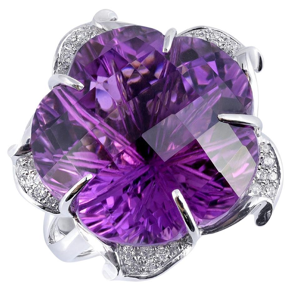 23.77 Carat  Amethyst  Diamonds set in White Gold Ring 