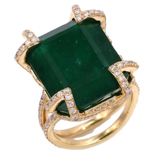 23.784 Ct Emerald Diamond 18 K Yellow Gold Cocktail Ring For Sale