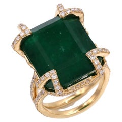 23.784 Ct Emerald Diamond 18 K Yellow Gold Cocktail Ring