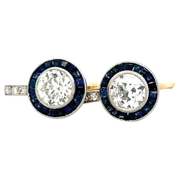 2,37ct Diamant 
Saphir Art Deco Zweifarbiges Gold Platin Leverback Ohrringe im Angebot