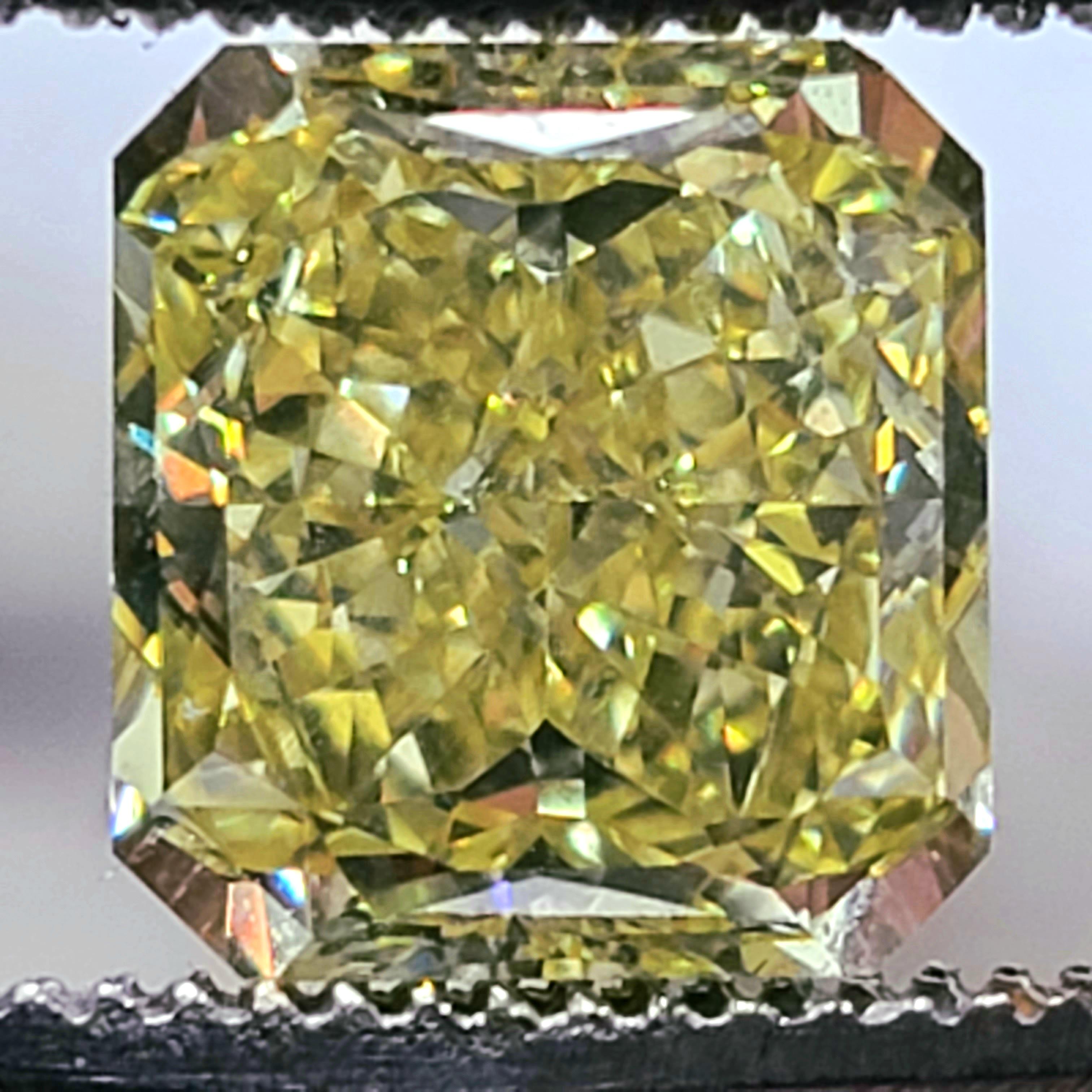 Radiant Cut 2.37ct GIA Fancy Intense Yellow Radiant VS1 Diamond KWIAT 3.59ctw 18k WG Ring