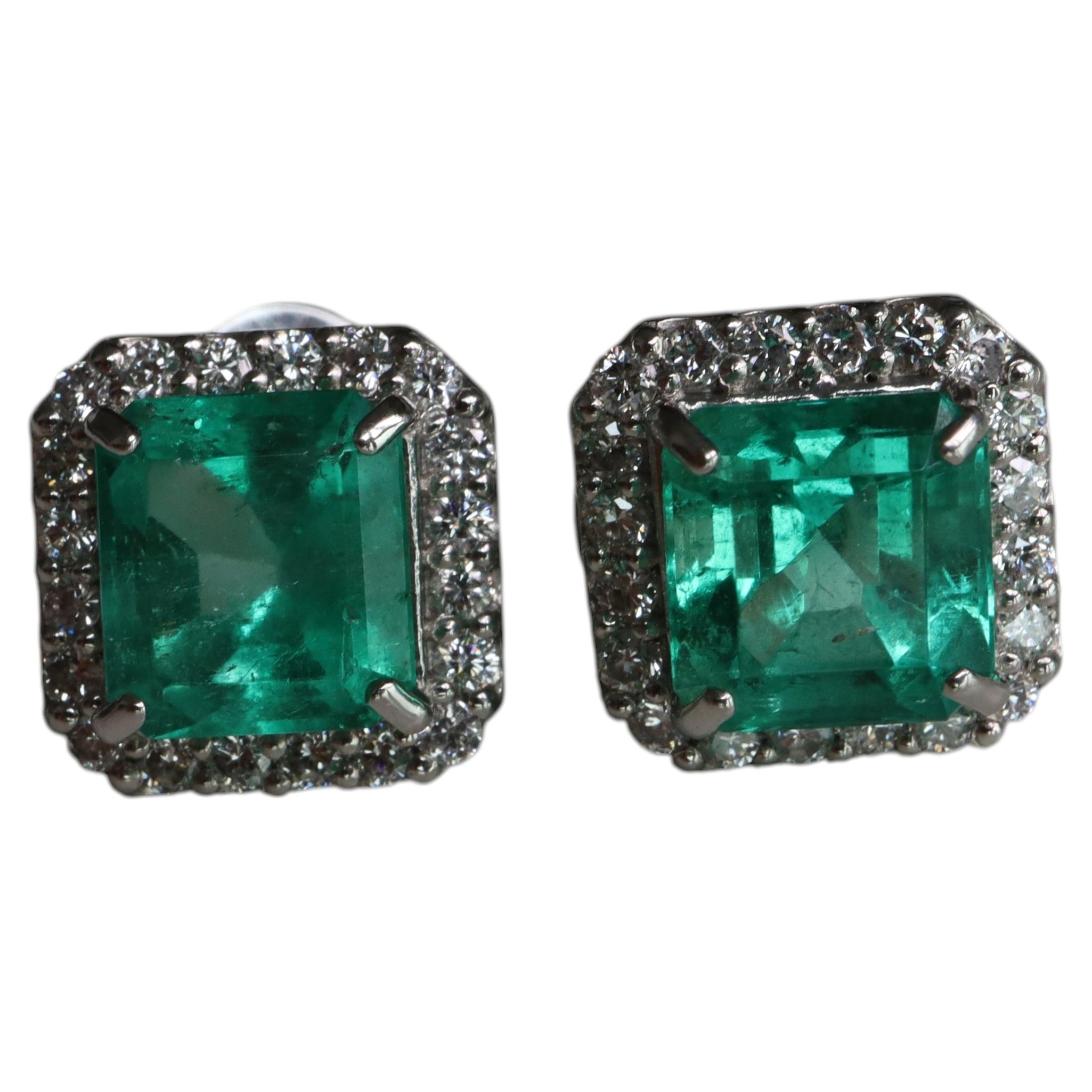 2.37ct Natural Colombian Emerald Earrings, Clarity Enhanced (F2), GIA certified