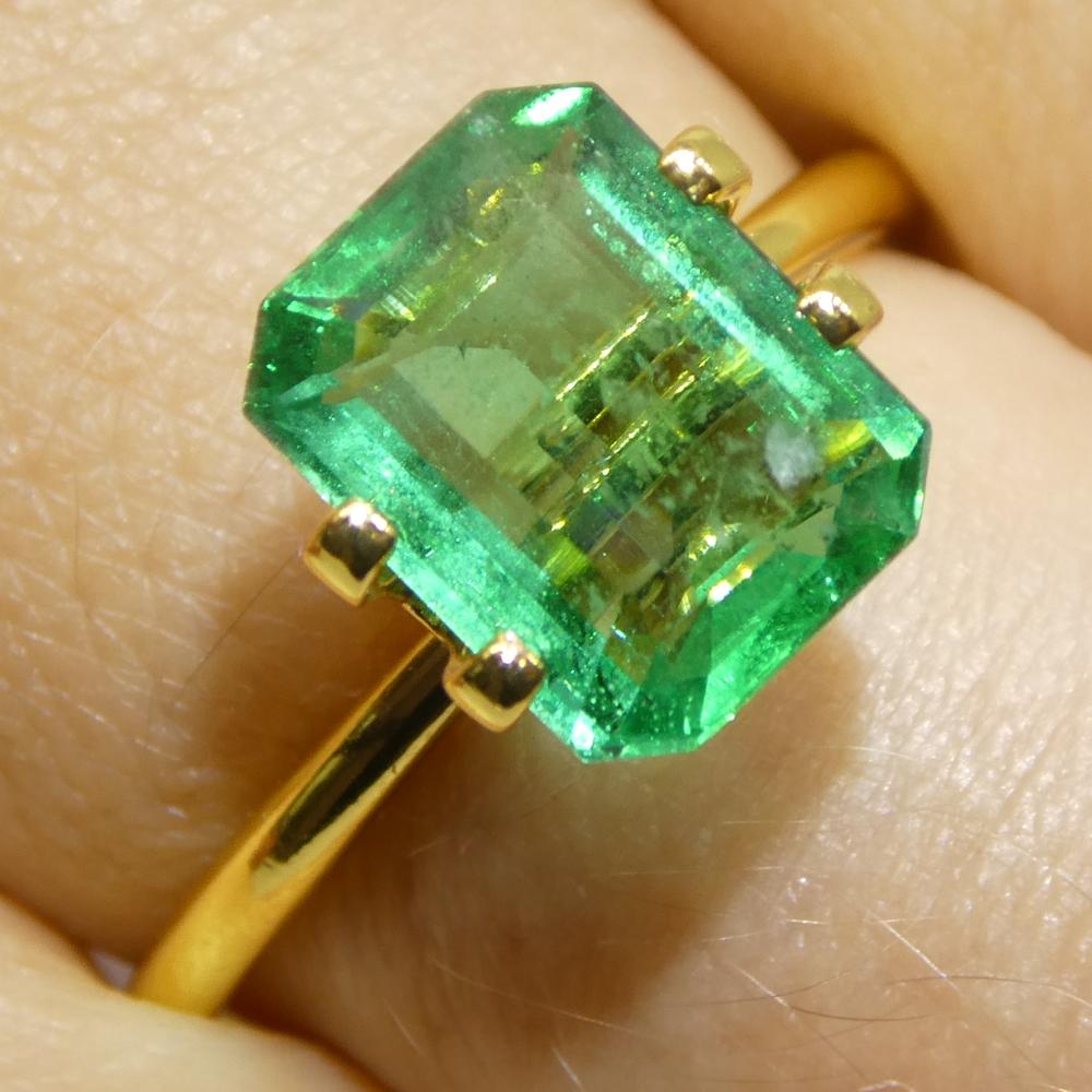 Description:

Gem Type: Emerald 
Number of Stones: 1
Weight: 2.37 cts
Measurements: 9.52 x 7.44 x 4.05 mm
Shape: Octagonal/Emerald Cut
Cutting Style Crown: Step Cut
Cutting Style Pavilion: Step Cut 
Transparency: Transparent
Clarity: Slightly