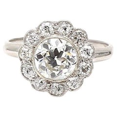 Vintage 2.37ct Old European & Brilliant Cut H VS2 Diamond Platinum Edwardian Halo Ring