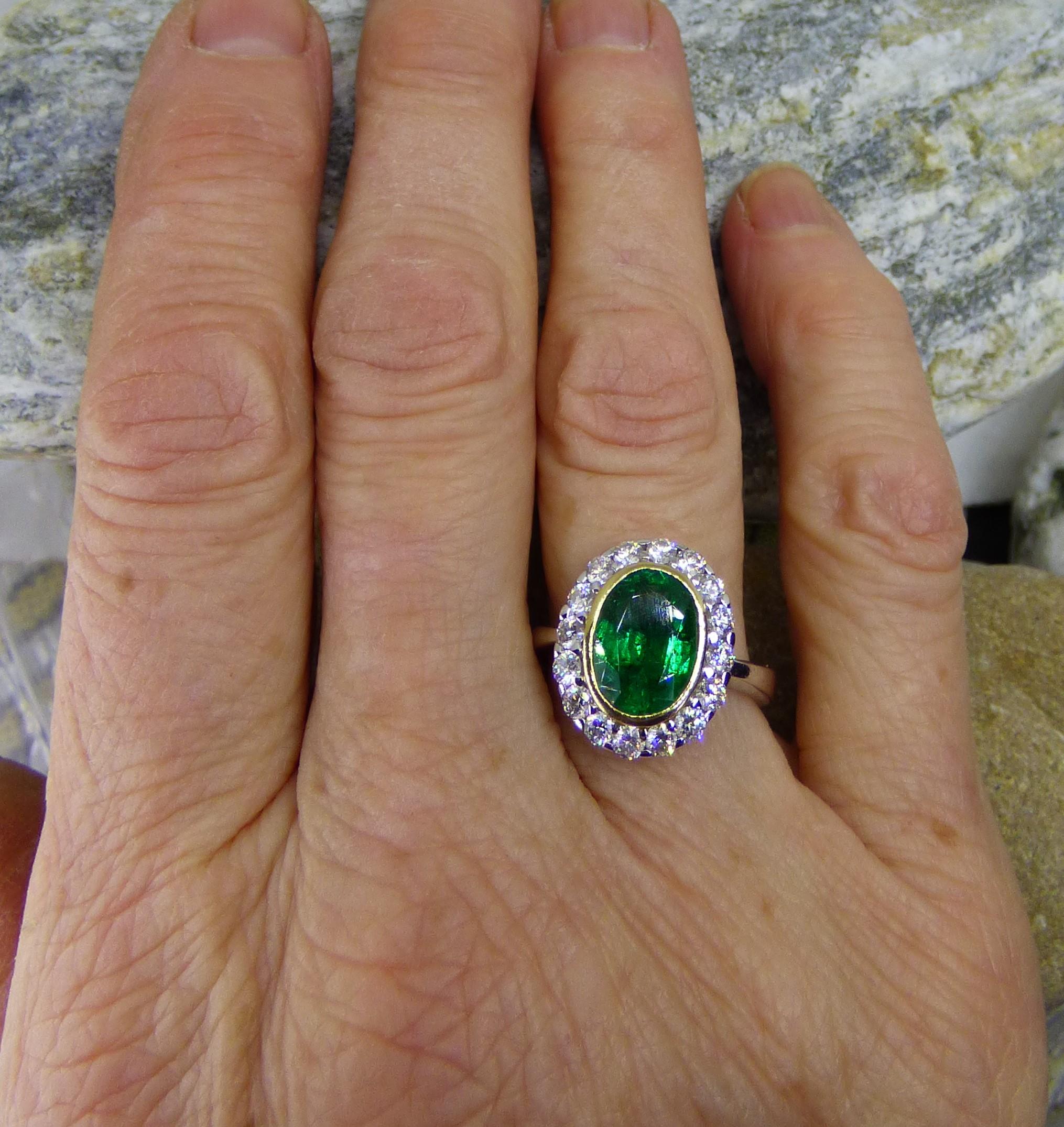 2.37ct. Oval Emerald and Diamond Ring in 18K Gold For Sale 1