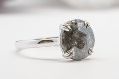 2.37ct Round Rose Cut Salt and Pepper Diamond 14K White Gold Engagement Ring