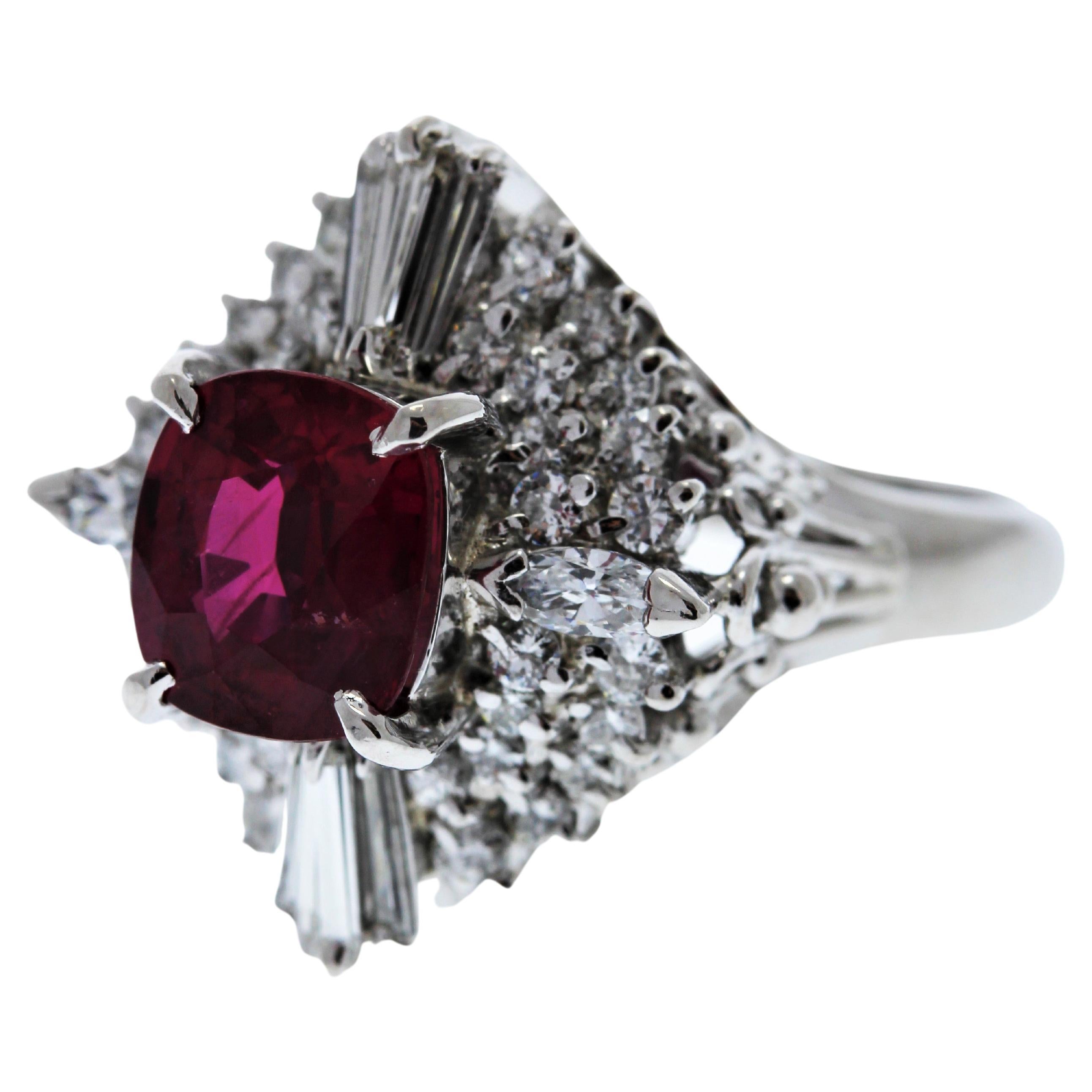 2.37ct Ruby and .99ctw Diamond Ring in Platinum For Sale