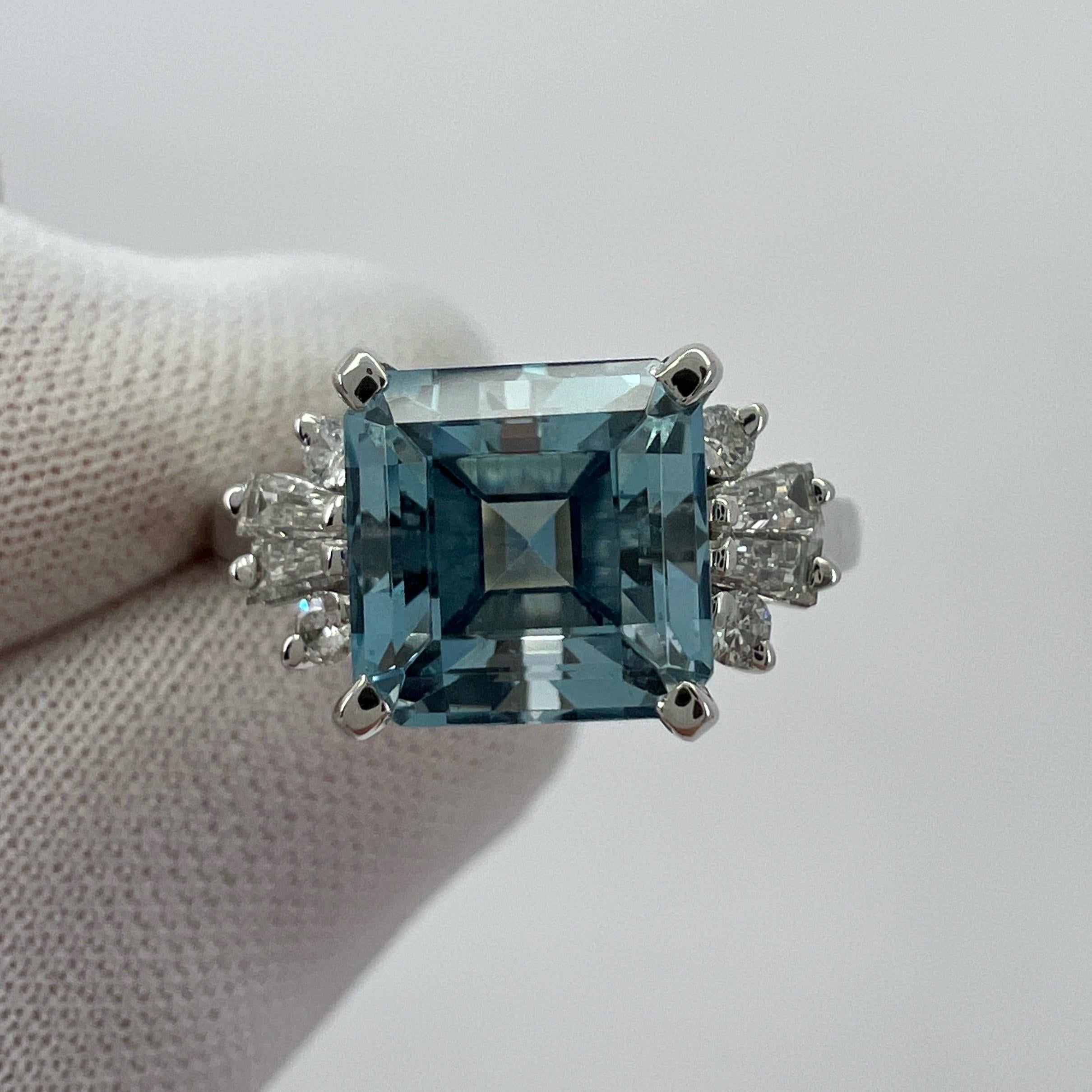 2.32ct Santa Maria Blue Emerald Cut Aquamarine Diamond Platinum Cluster Ring For Sale 6