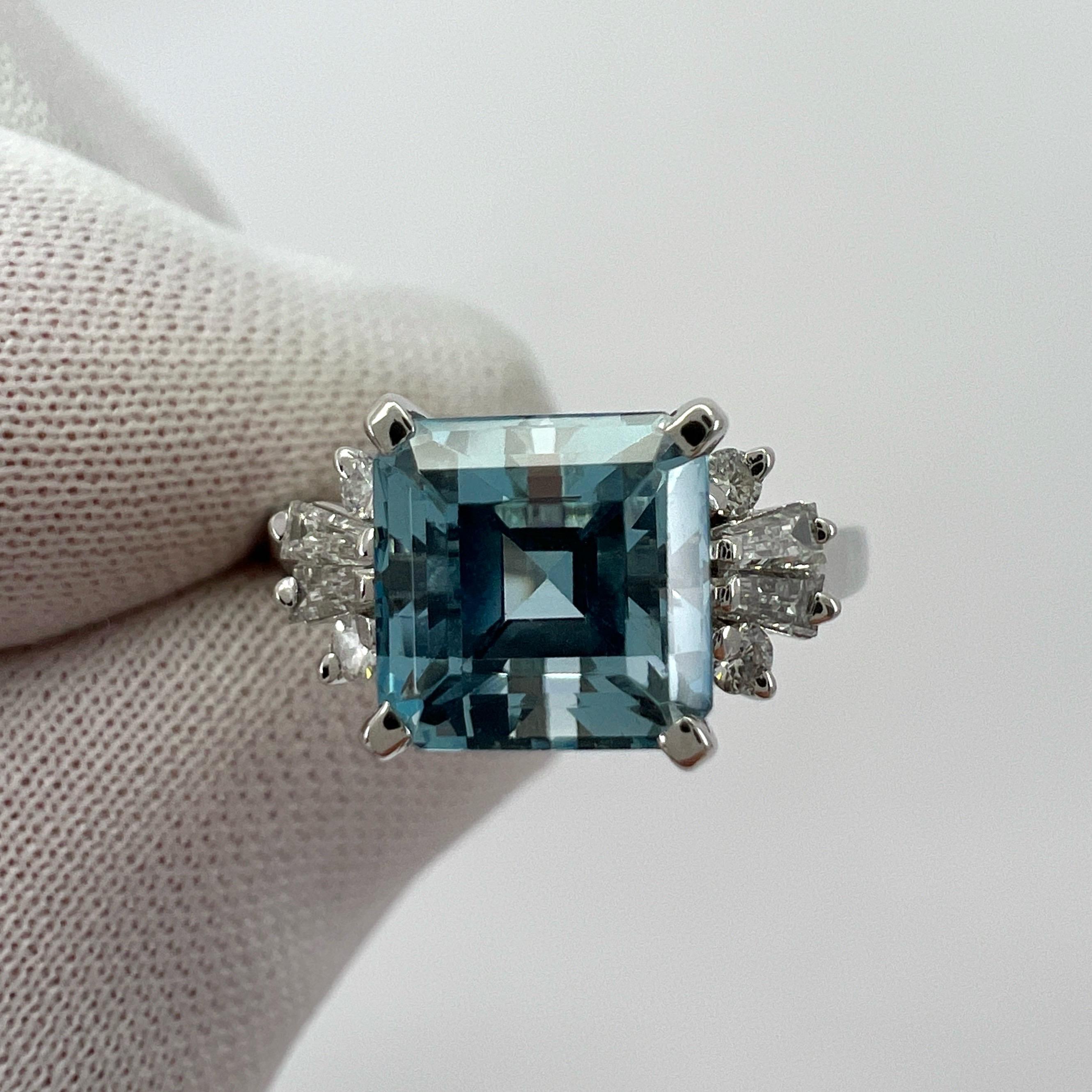 2.32ct Santa Maria Blue Emerald Cut Aquamarine Diamond Platinum Cluster Ring For Sale 1
