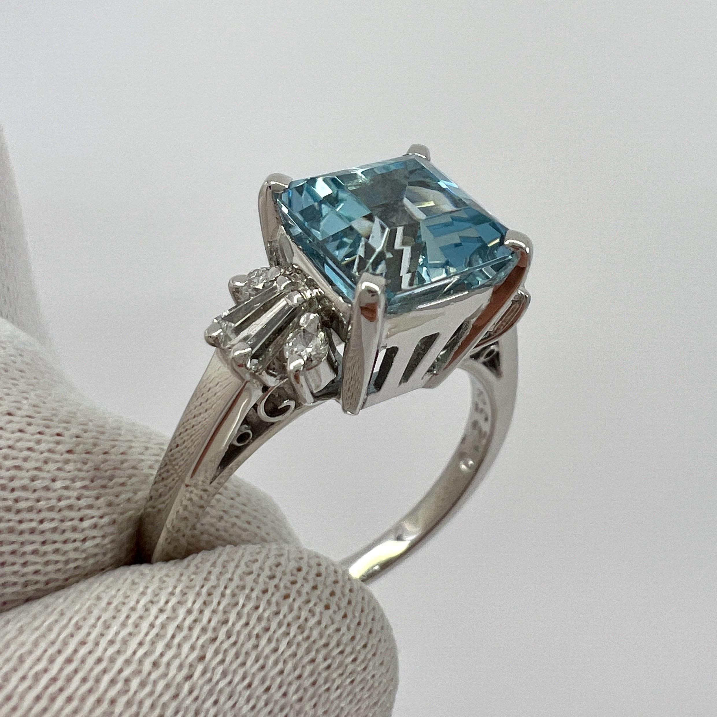 2.32ct Santa Maria Blue Emerald Cut Aquamarine Diamond Platinum Cluster Ring For Sale 3
