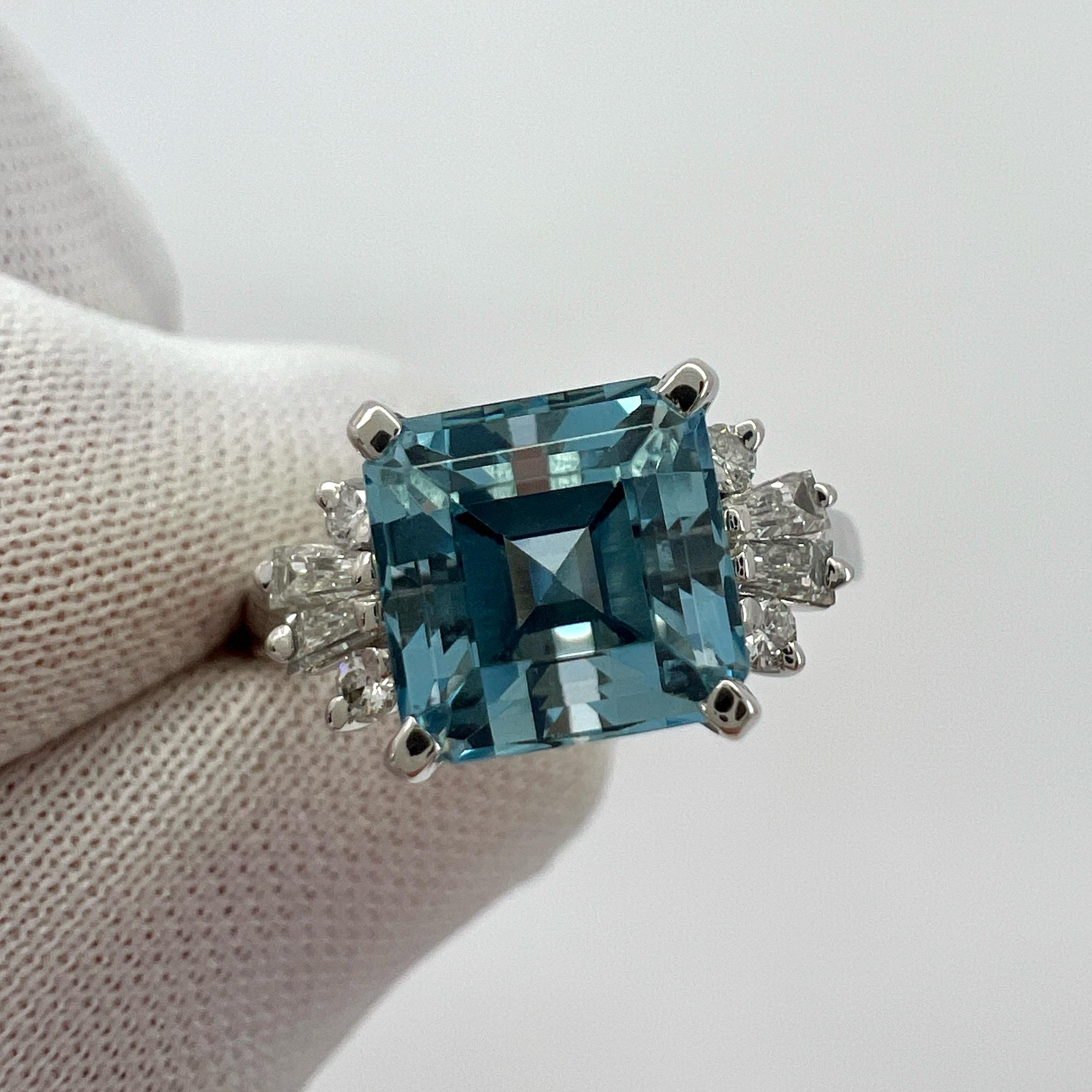 2.32ct Santa Maria Blue Emerald Cut Aquamarine Diamond Platinum Cluster Ring For Sale 4
