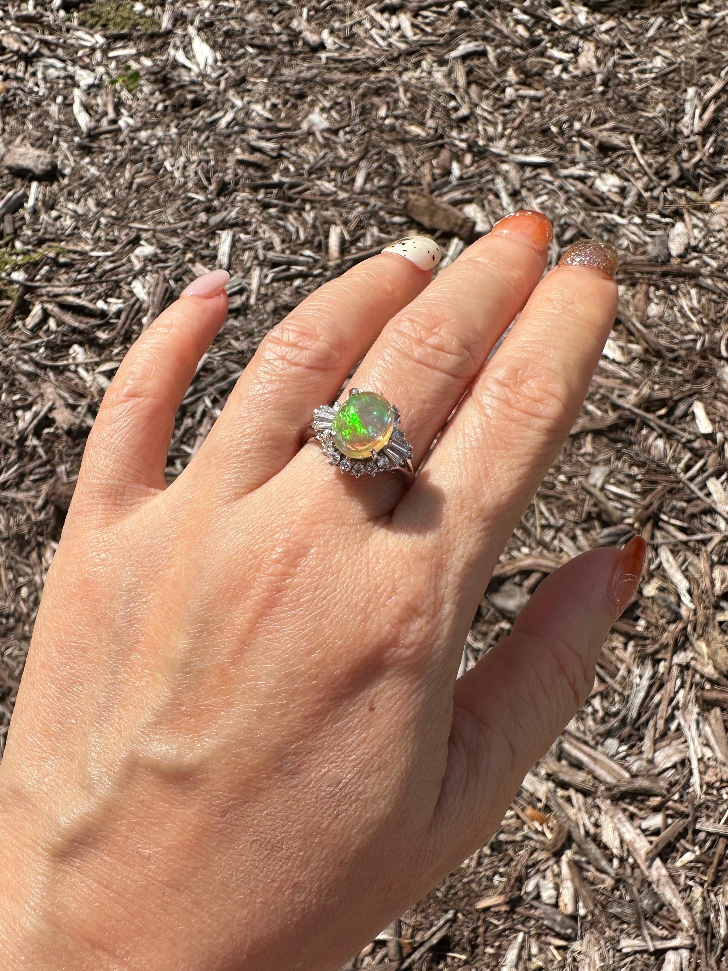 2.37ct Super Bright Mexican Fire Opal with Diamond Halo Engagement Ring Platinum For Sale 5
