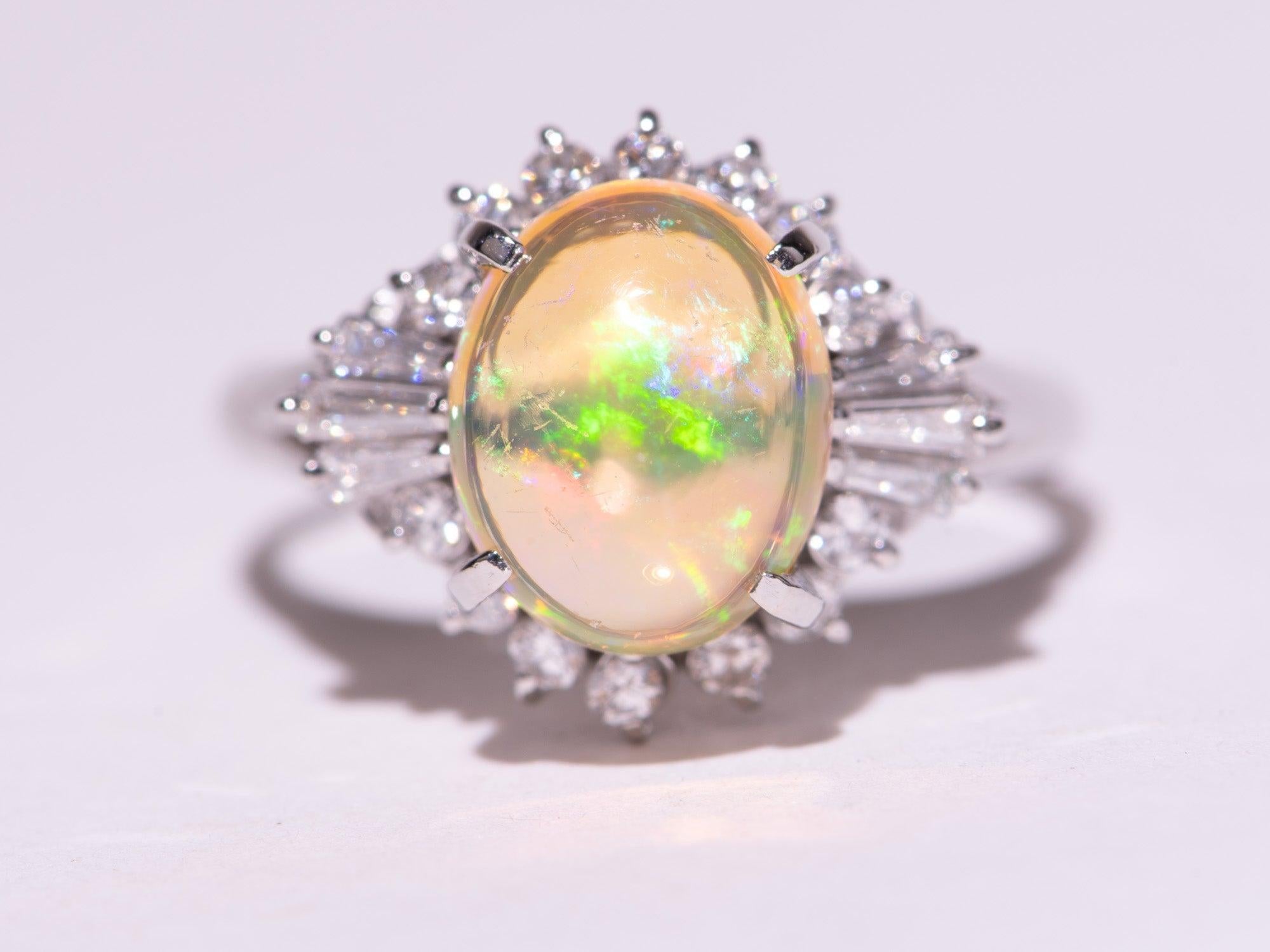 Women's or Men's 2.37ct Super Bright Mexican Fire Opal with Diamond Halo Engagement Ring Platinum For Sale