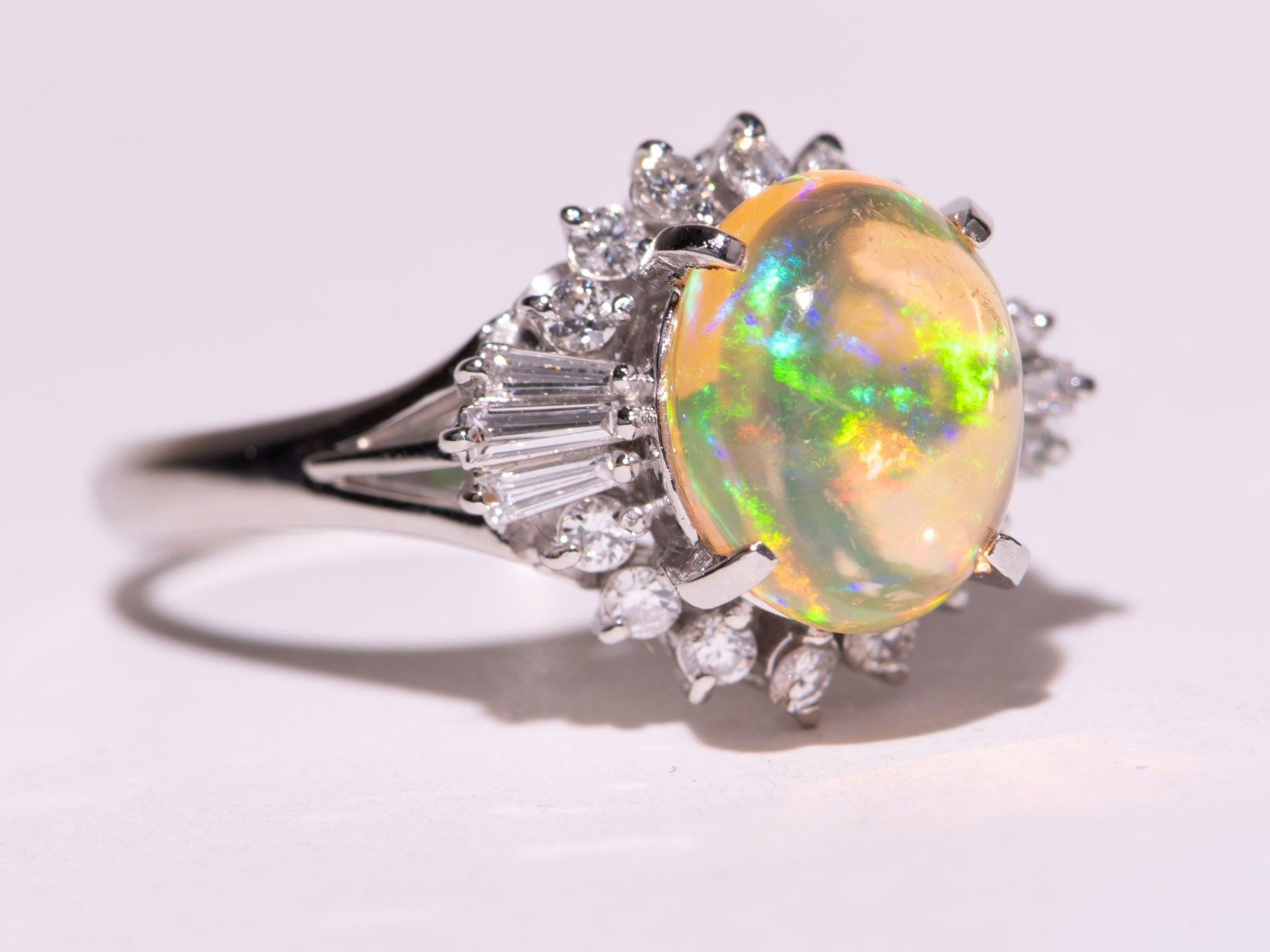 2.37ct Super Bright Mexican Fire Opal with Diamond Halo Engagement Ring Platinum For Sale 1