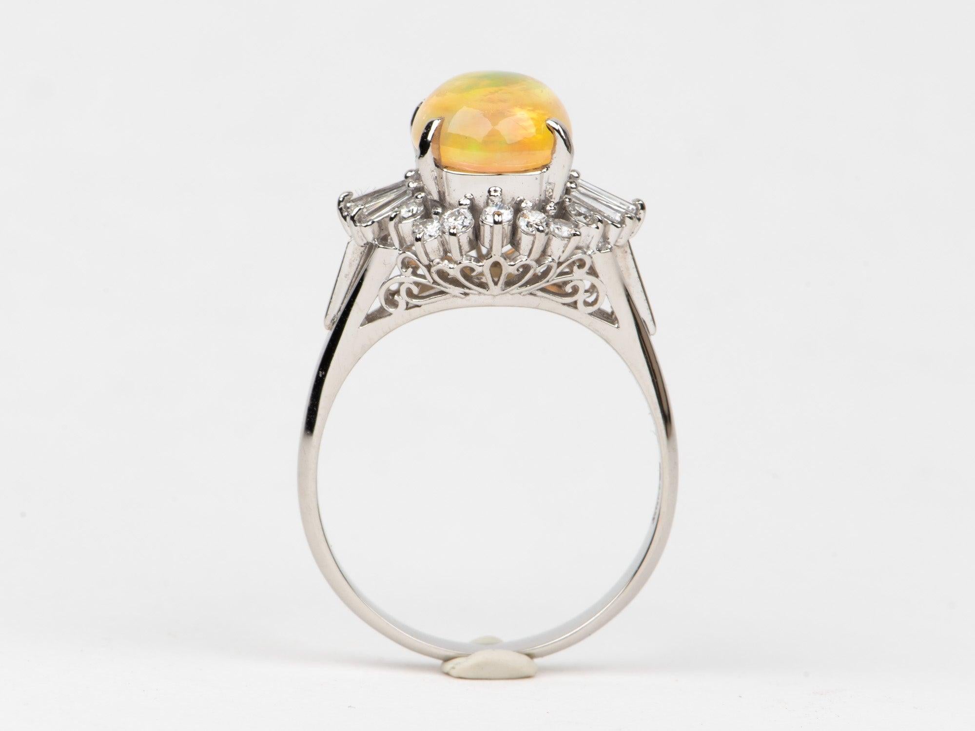 2.37ct Super Bright Mexican Fire Opal with Diamond Halo Engagement Ring Platinum For Sale 3