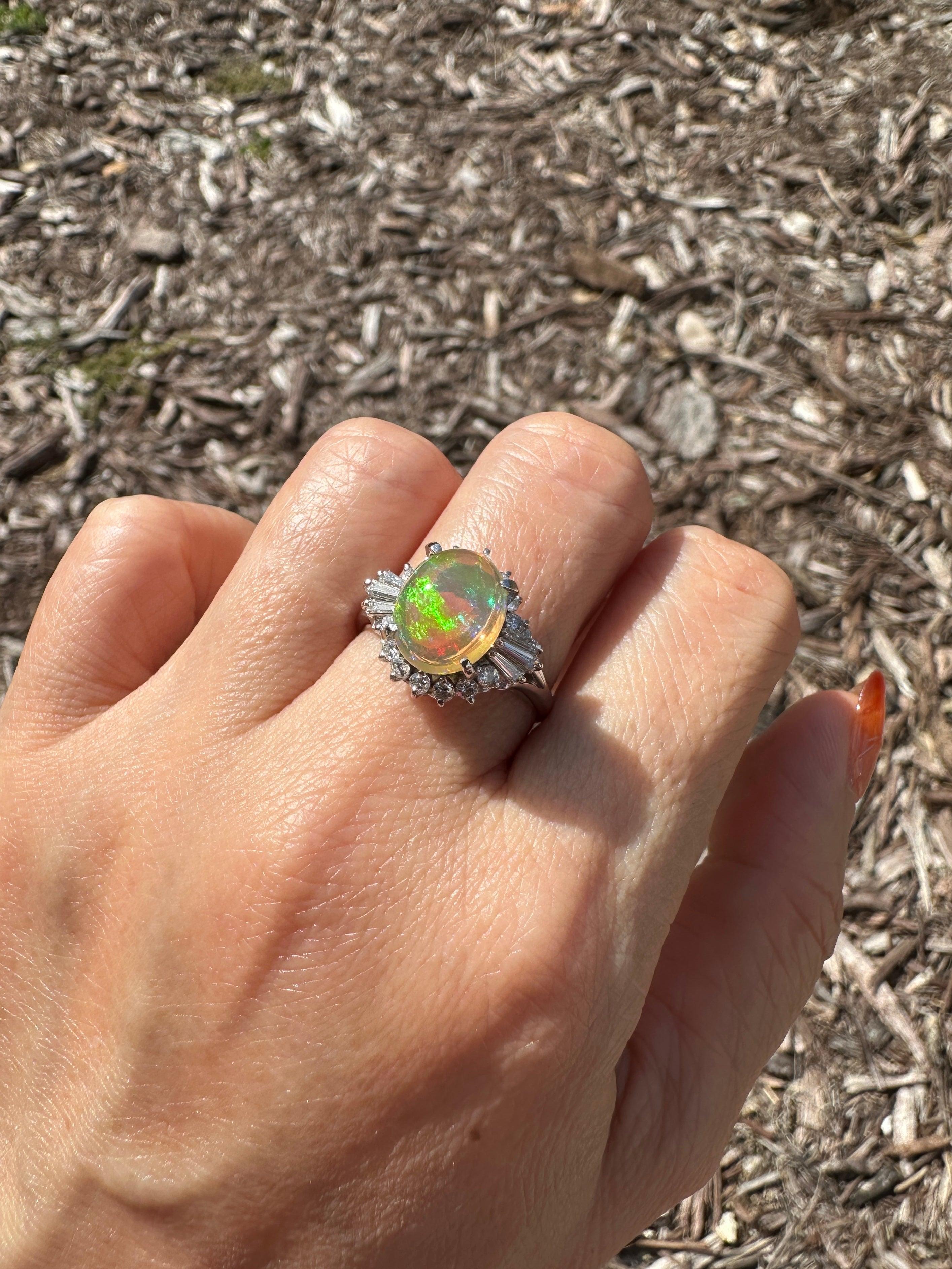 2.37ct Super Bright Mexican Fire Opal with Diamond Halo Engagement Ring Platinum For Sale 4