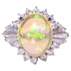 2.37ct Super Bright Mexican Fire Opal with Diamond Halo Engagement Ring Platinum