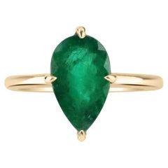 2.37cts 14K Natural Emerald 4 Prong Pear Cut Emerald Solitaire Ring 14K