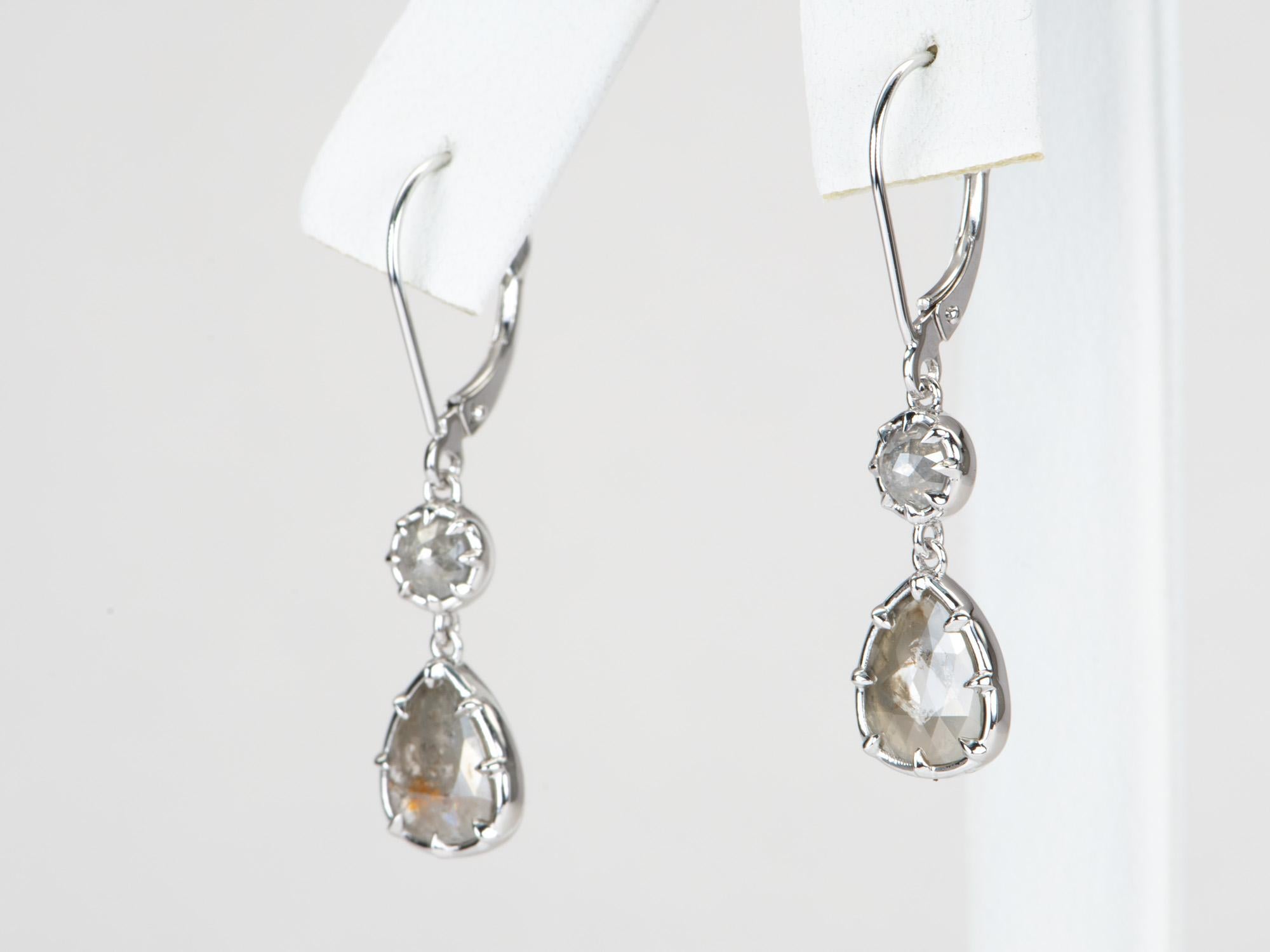 2.37ctw Georgian-Inspired Rose Cut Diamond Dangle Earrings 14K White Gold R3128 In New Condition For Sale In Osprey, FL