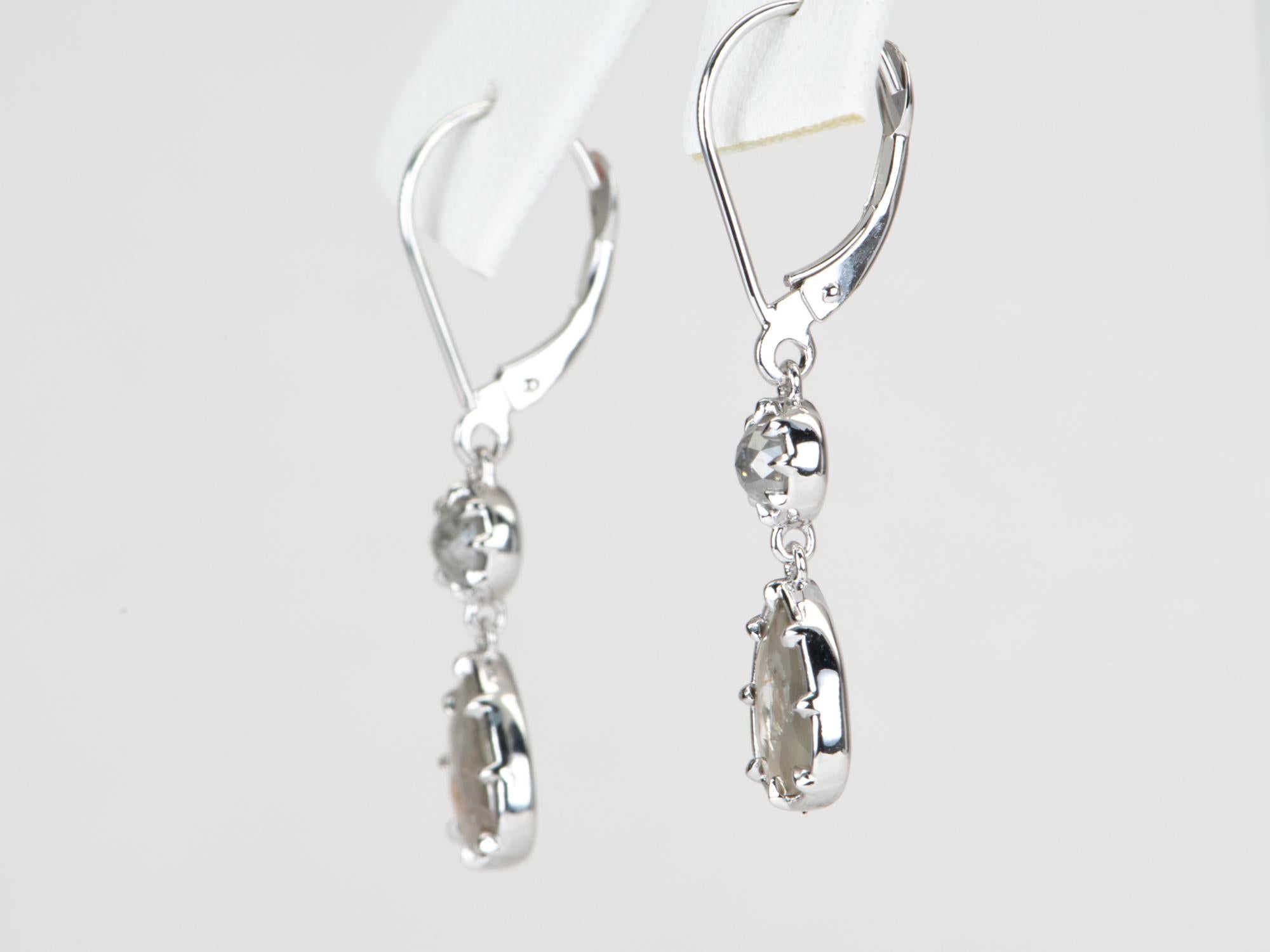 Women's or Men's 2.37ctw Georgian-Inspired Rose Cut Diamond Dangle Earrings 14K White Gold R3128 For Sale