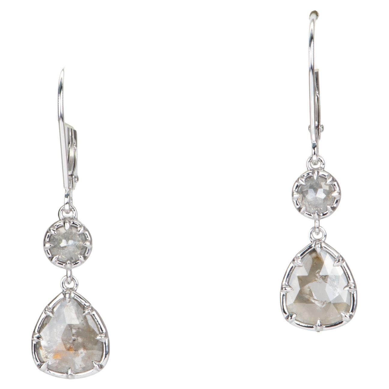 2.37ctw Georgian-Inspired Rose Cut Diamond Dangle Earrings 14K White Gold R3128 For Sale