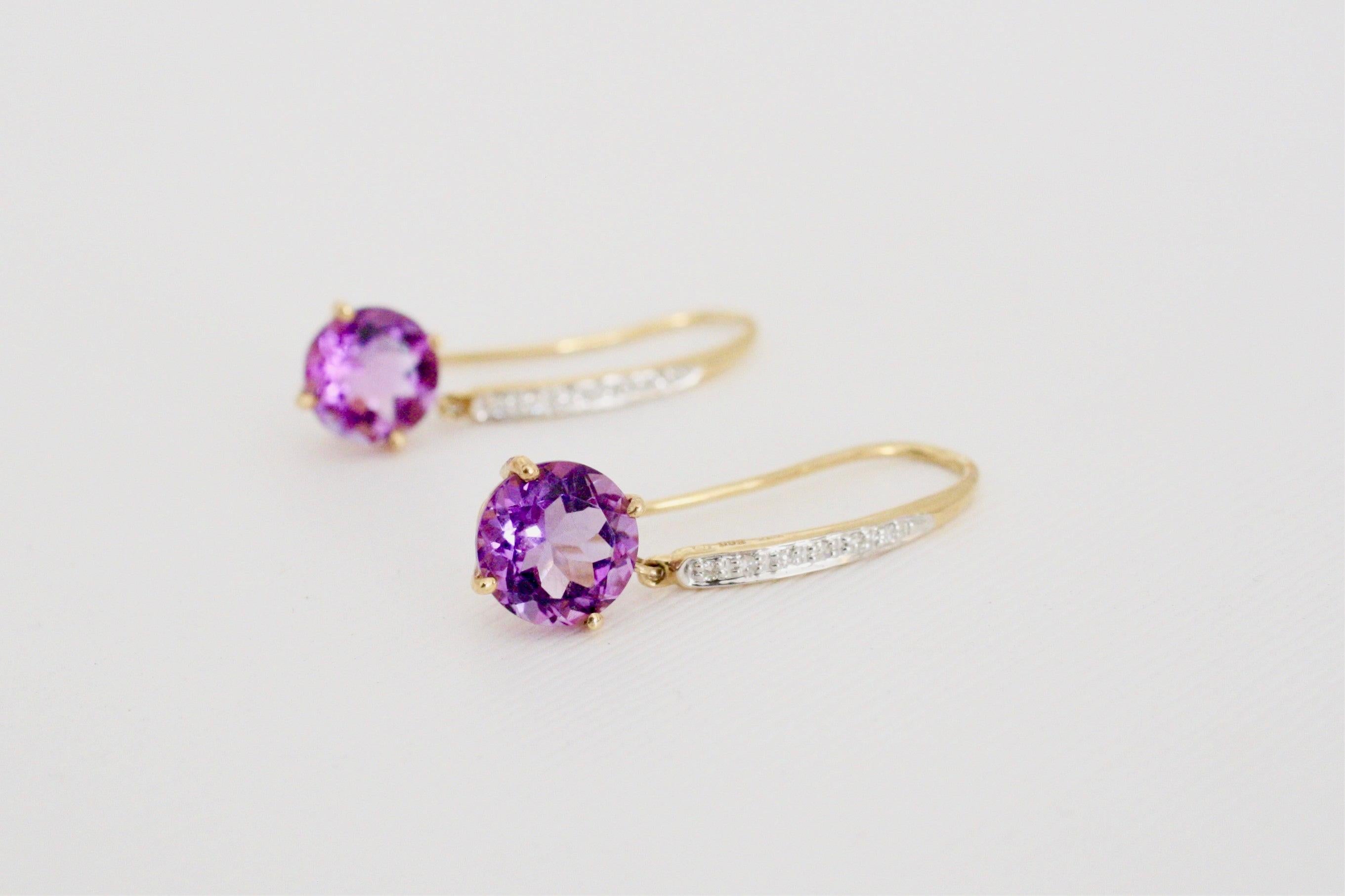 Round Cut 2.38 Carat Amethyst Diamond Dangle Earrings For Sale