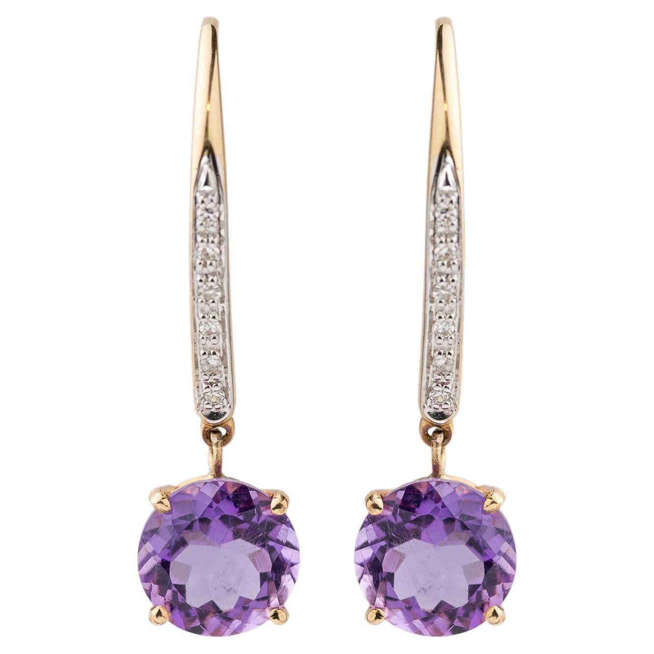 2.38 Carat Amethyst Diamond Dangle Earrings For Sale